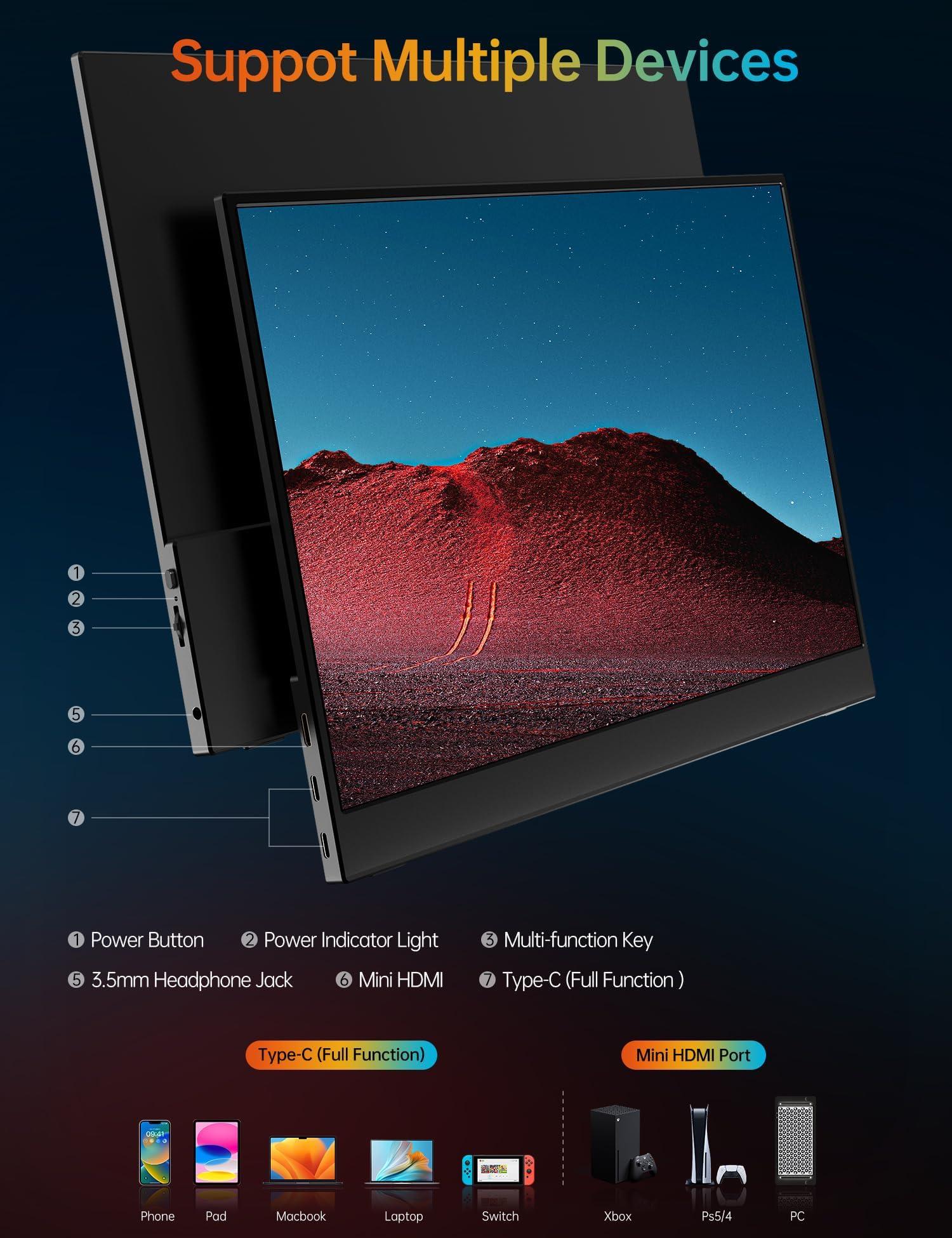 VILVA Portable-Monitor-for-Laptop - 15.6'' 1080P FHD IPS Display USB-C HDMI Portable Monitor for Laptop with Cover and Speakers External Monitor for Laptop/PC/Mac/Phone/Xbox Switch/PS4/ - Image 7