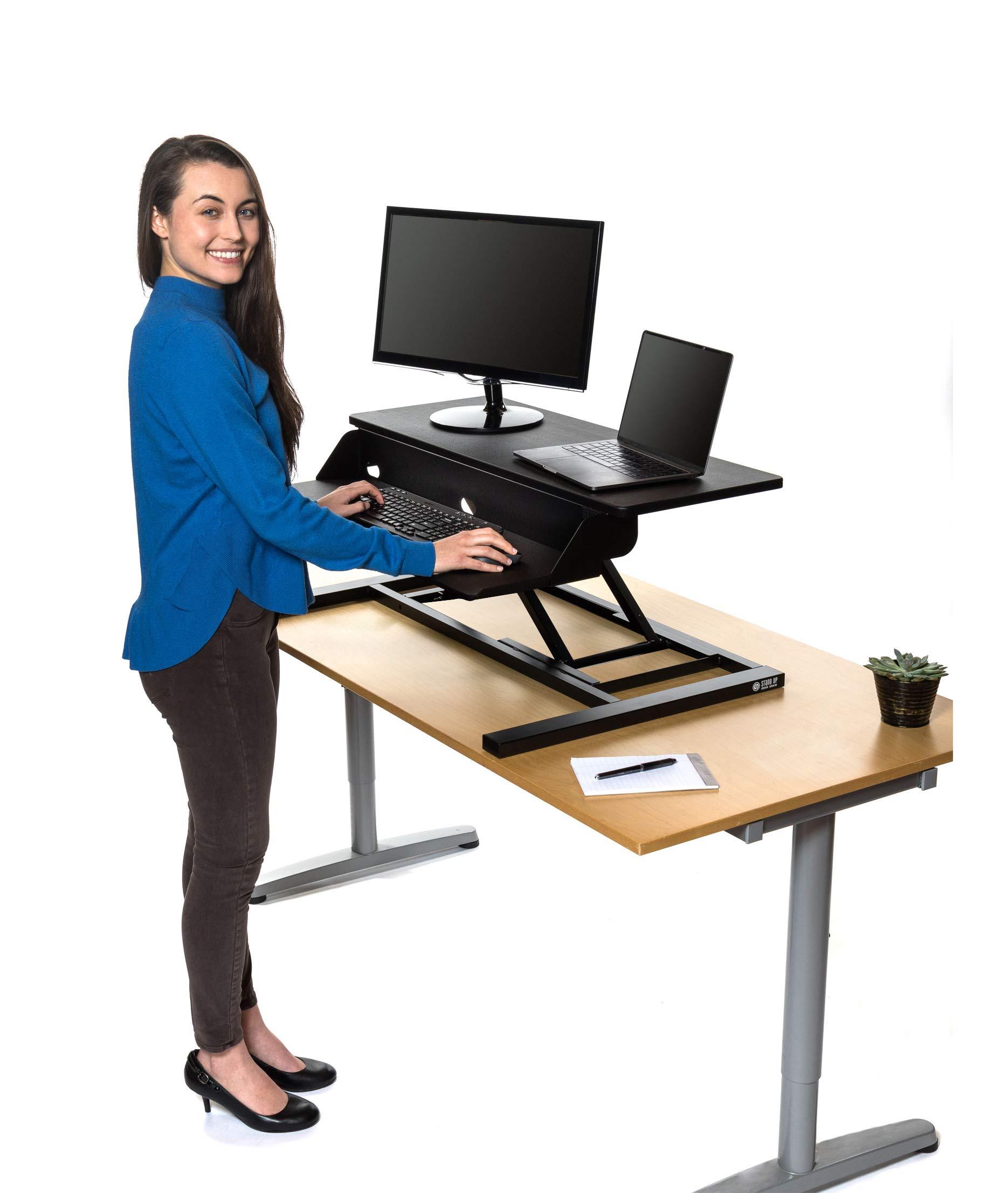 Stand Up Desk Store AirRise Pro Two Tier Standing Desk Converter Monitor Stand with Built-in Keyboard Tray (Black, 32" Wide) - Image 7