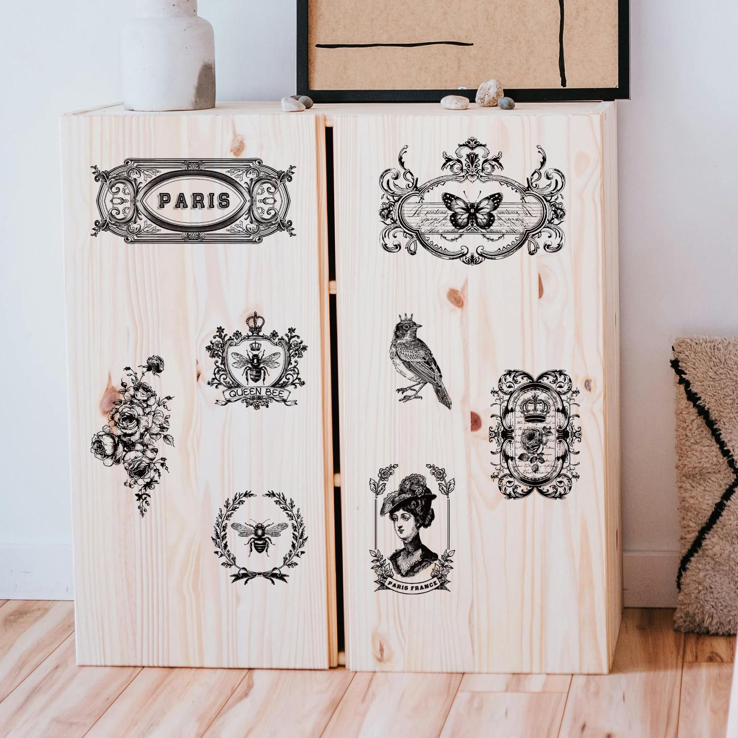 GLOBLELAND 3Pcs Vintage Insect Label Frame Furniture Transfer 6x12inch Birds Wreath Rub on Transfer Self-Adhesive Wall Art Decals for Bedroom Living Room Desk Table Decoration - Image 6