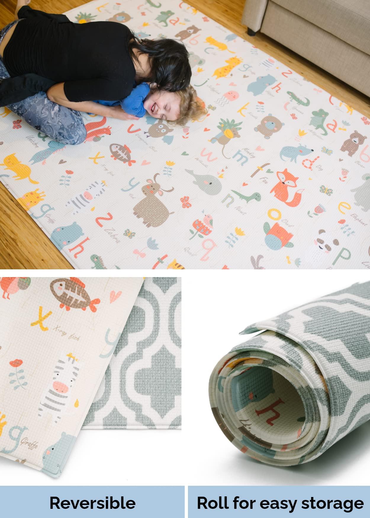 Baby Care Play Mat (Large, Moroccan - Blue) 82'' x 55'' Original One-Piece Reversible Rollable Waterproof Play Mat for Infants, Babies, Toddler, and Kids - Image 5