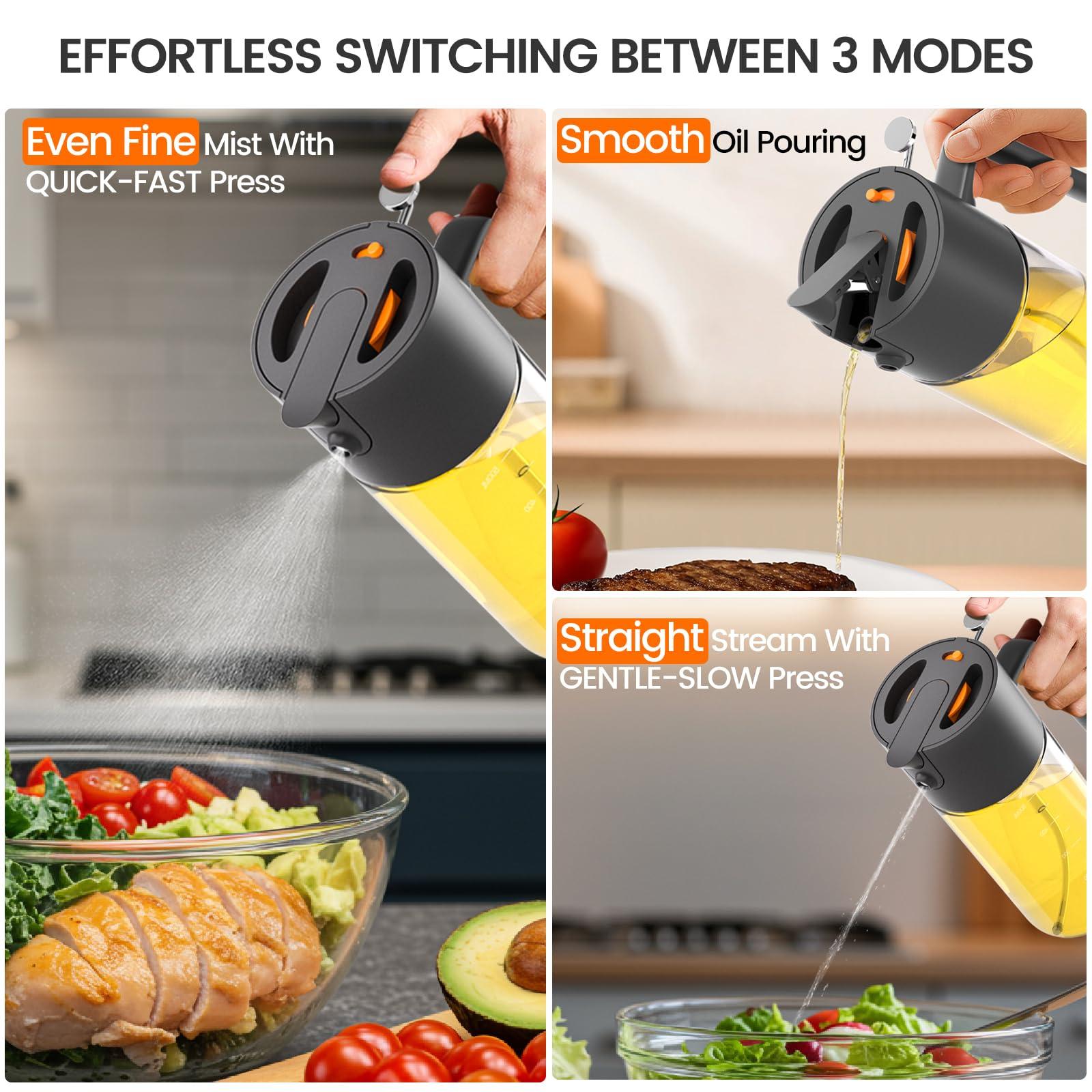 Costop Oil Sprayer for Cooking, 2025 Large Advanced Olive Oil Dispenser Bottle,500ml/17oz Glass Olive Oil Sprayer,2 in 1 Even Spray with Portion Control for Kitchen, Air Fryer, Salad, BBQ - Black - Image 2