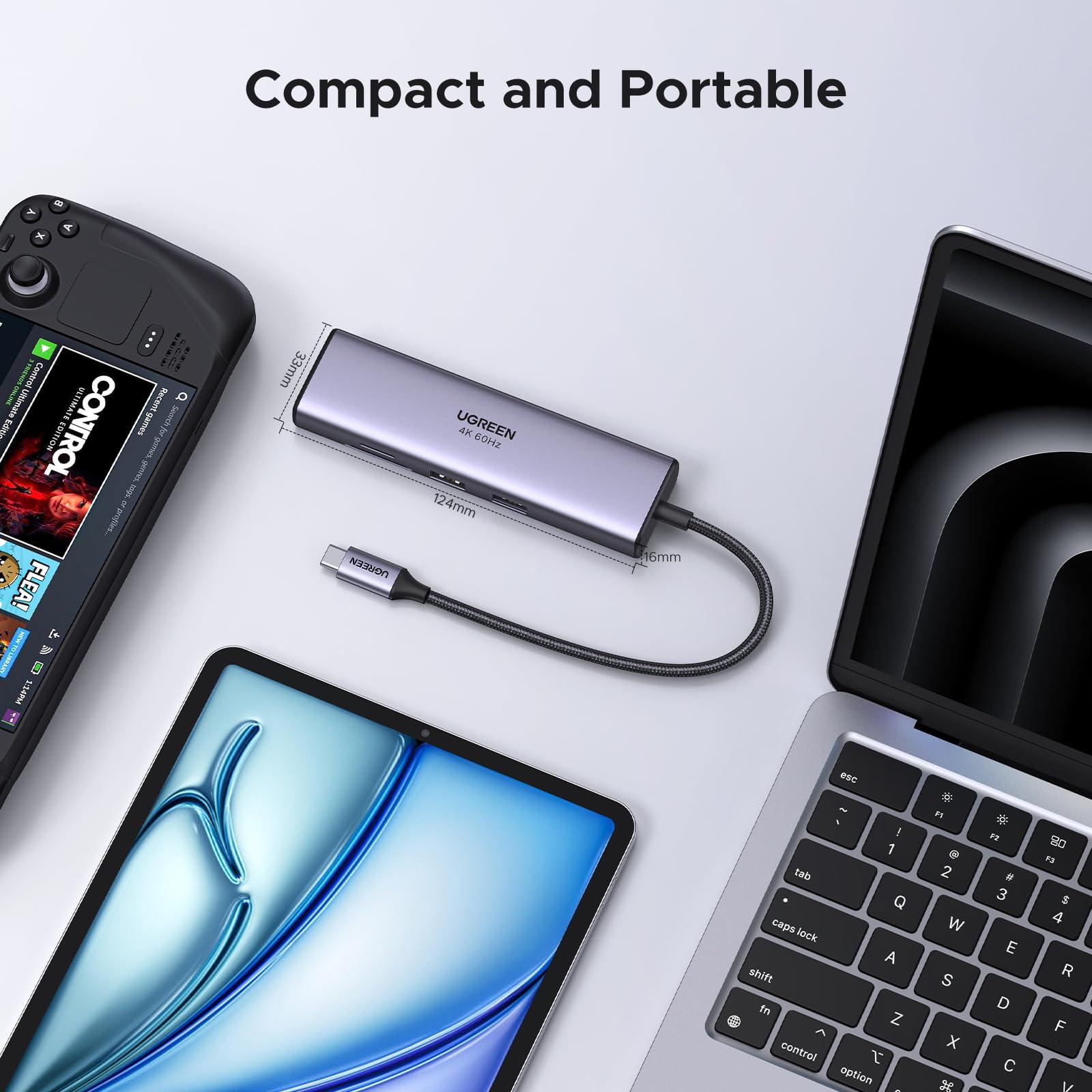 UGREEN Revodok 7 in 1 USB C Hub Gigabit Ethernet Adapter 4K@60Hz HDMI, 100W PD Charging, USB A Data Ports, SD/TF Card Reader Compatible with Mac M1, M2, M3, iPad, iPhone 15 Pro/Pro Max, Steam Deck - Image 6