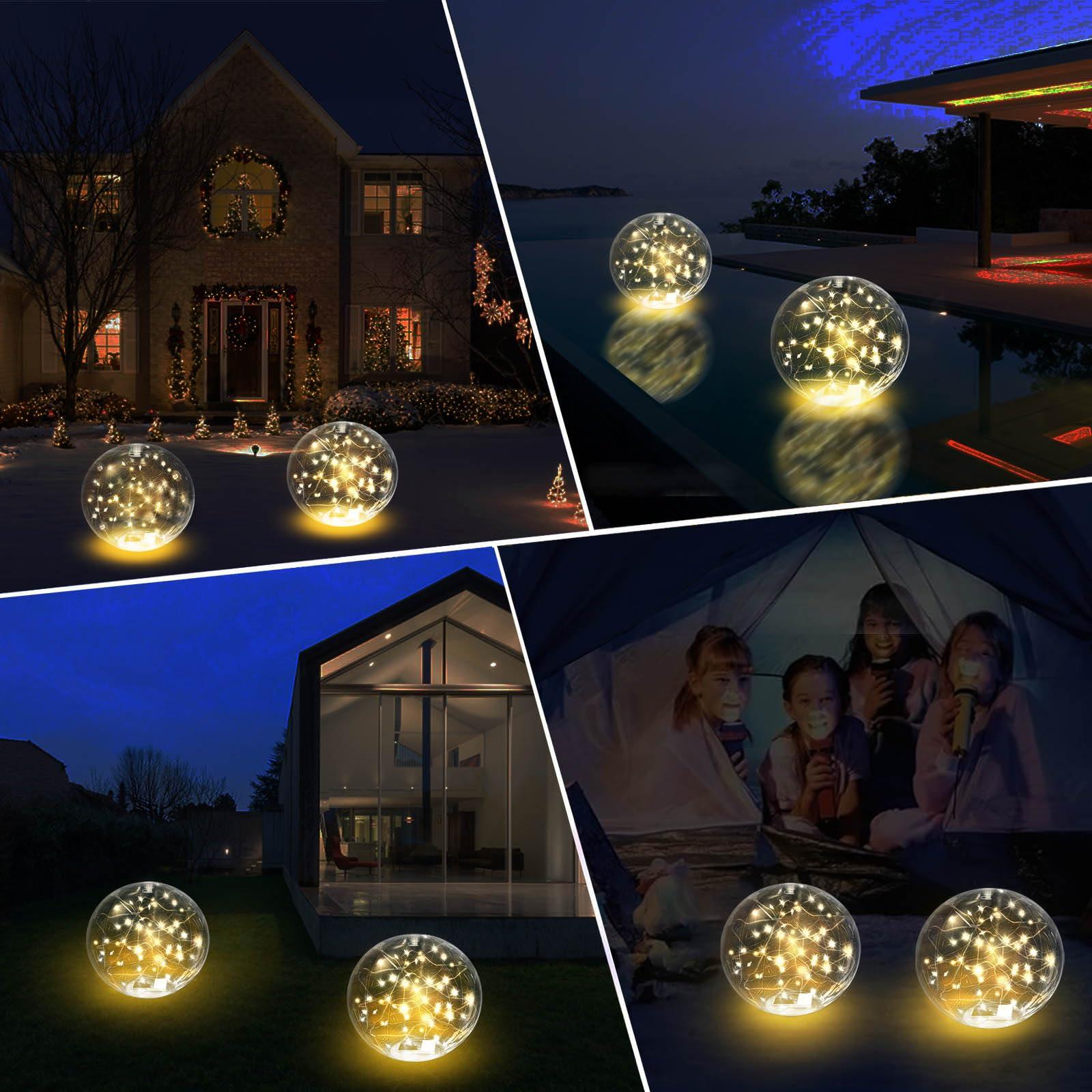Solar Powered Floating Pool Lights - 14" Inflatable Waterproof Floating Light UP Pool Glow Balls, 3000K Warm-White Led Pool Lights That Float for Party Decorations, Outdoor Patio Detor (2 Pack) - Image 3