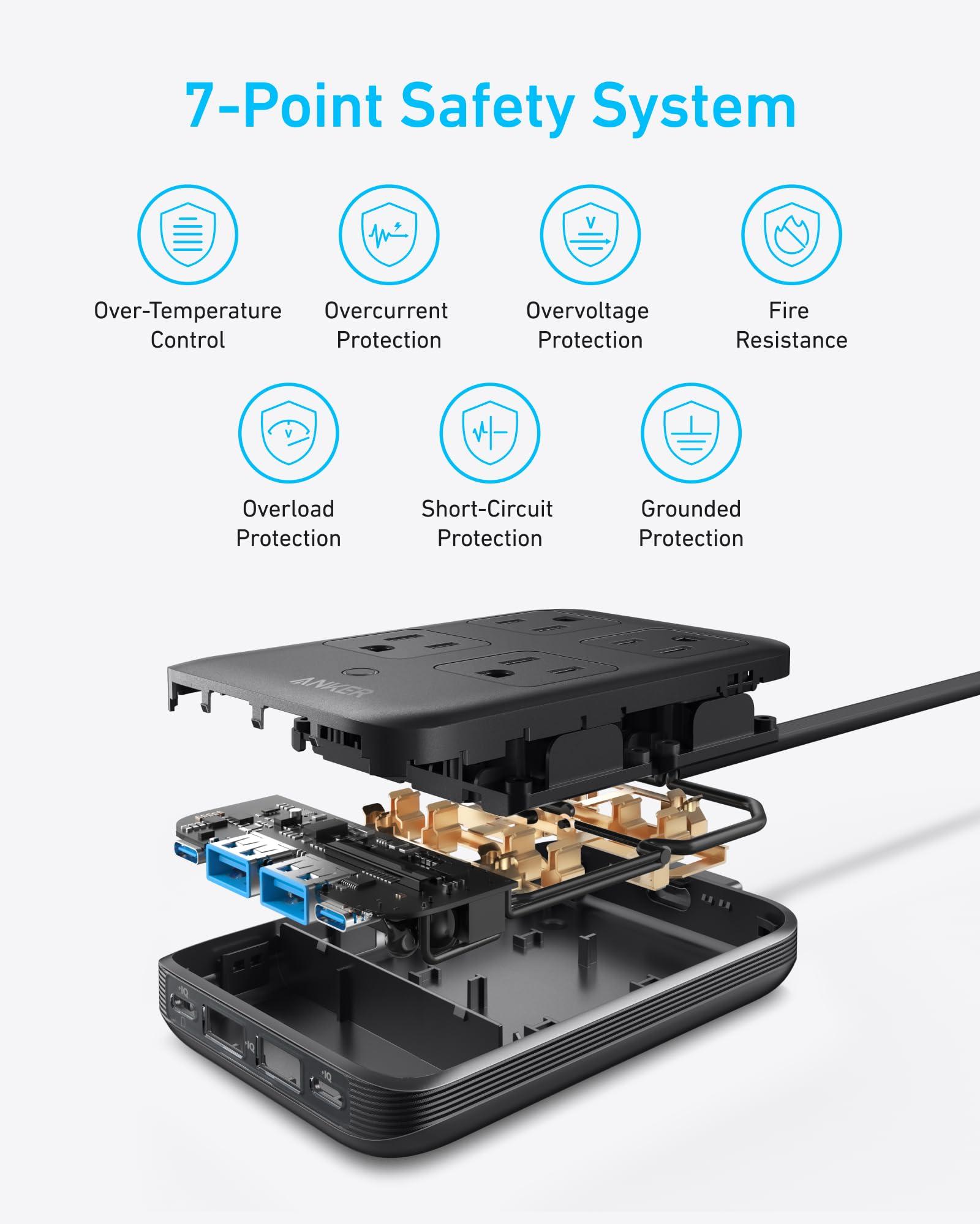 Anker Charging Station, 20W Max 8-in-1 USB-C Power Strip for iPhone 15/14 and MacBook Air/Pro, 5 ft Thin Cord with 4 AC, 2 USB-A, and 2 USB-C Ports, Fast Charging Desktop Charger for Travel, Office - Image 6