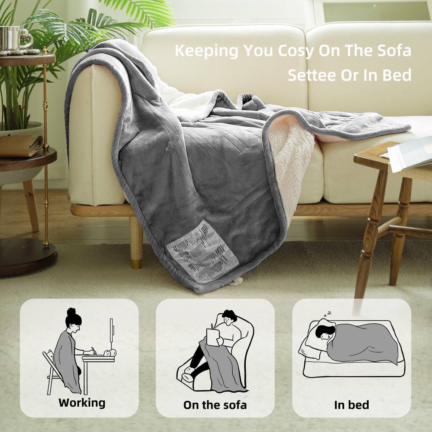 GOTCOZY Heated Throw Blanket, 50''X60'' - Soft Silky Plush Electric Blanket with 4 Heating Levels & 3 Hour Auto Off, ETL Certified, Machine Washable (Grey) - Image 3