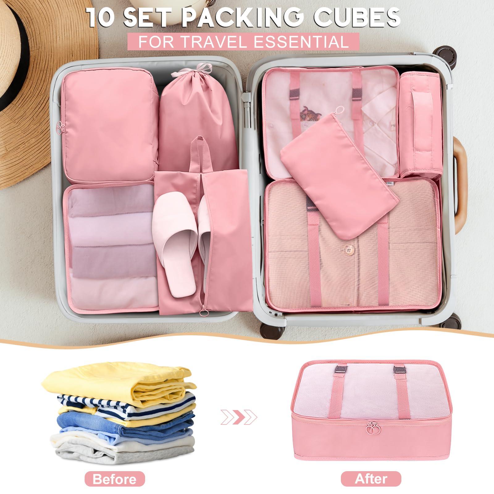 10 Set Packing Cubes for Travel, Luggage Organizer Bags with Hanging Toiletry Bag and Shoe Bag, Travel Packing Cubes for Carry on Suitcase Luggage Accessories Vacation Essentials (Black) - Image 5