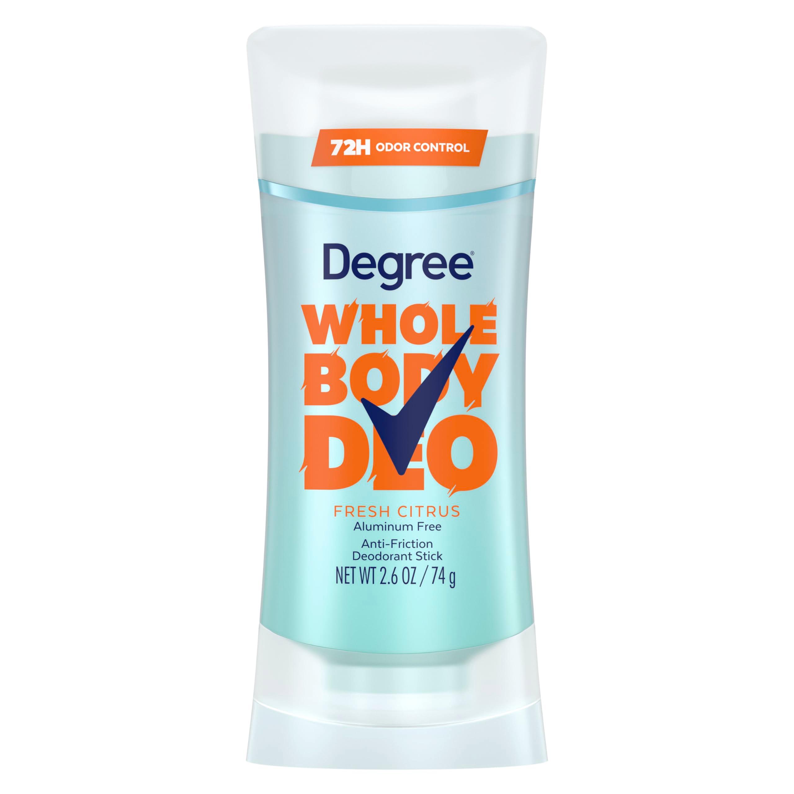 Degree Women Whole Body Deodorant Stick, Fresh Citrus Scent, Glides on Clear + Absorbs Sweat, Aluminum Free 72H Odor Protection 2.6 oz