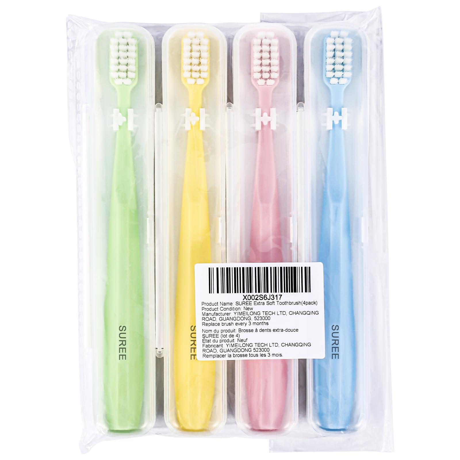 SUREE Extra Soft Toothbrush for Sensitive Teeth, Upgraded 10000 Bristles Nano Toothbrush, Ultra Soft Toothbrushes for Adults & Elders, Portable Manual Toothbrush with Individual Travel Case (4 Pack) - Image 8