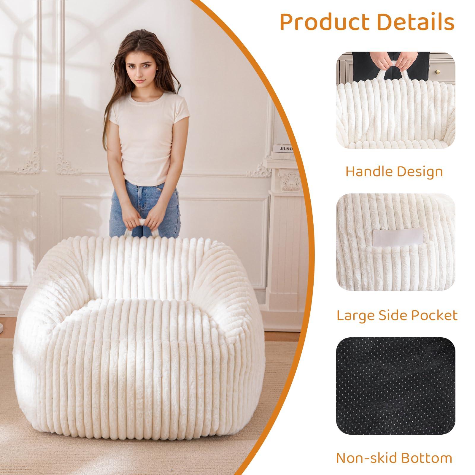BYBYME Giant Bean Bag Chair for Adults and Kids, Large Comfy Cozy Beanbag, Floor Sofa for Teens, Living Room, Gaming, Reading, Beige - Image 3