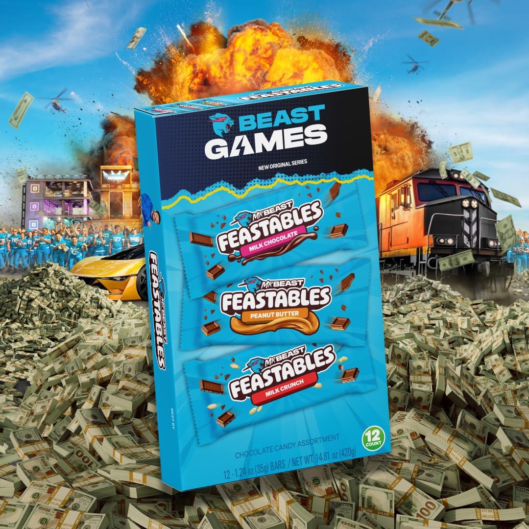 Feastables Beast Games Chocolate Bar Box, Milk Chocolate, Crunch, and Peanut Butter, 1.24 oz (35g), 12 count - Image 4