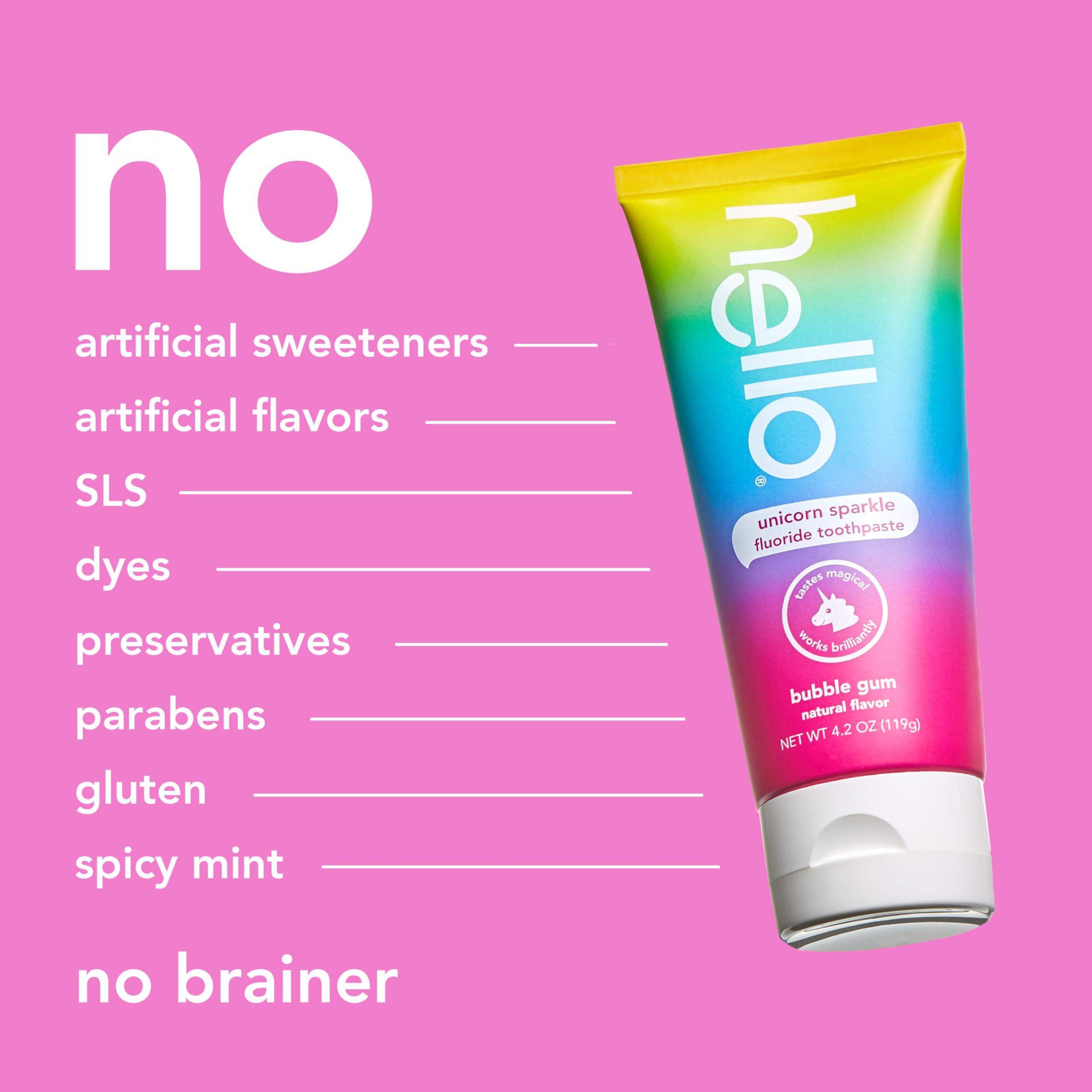 hello Unicorn Sparkle Kids Fluoride Toothpaste, Natural Bubble Gum Flavor, ADA Approved, Ages 2+, No Artificial Sweeteners, No SLS, Gluten Free, Vegan, Pack of 3, 4.2 oz Tubes - Image 7