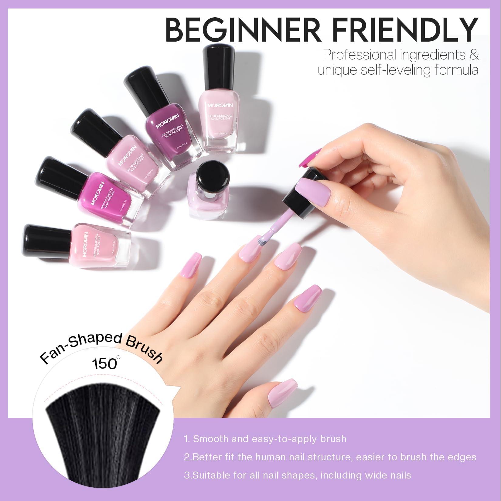 Morovan Nail Polish Set Fingernail: Lilac Light Purple Quick Dry Nail Polish Kit 0.25oz Lavender Regular Pack Glossy Finger Nail Polish Gifts for Women - Image 5