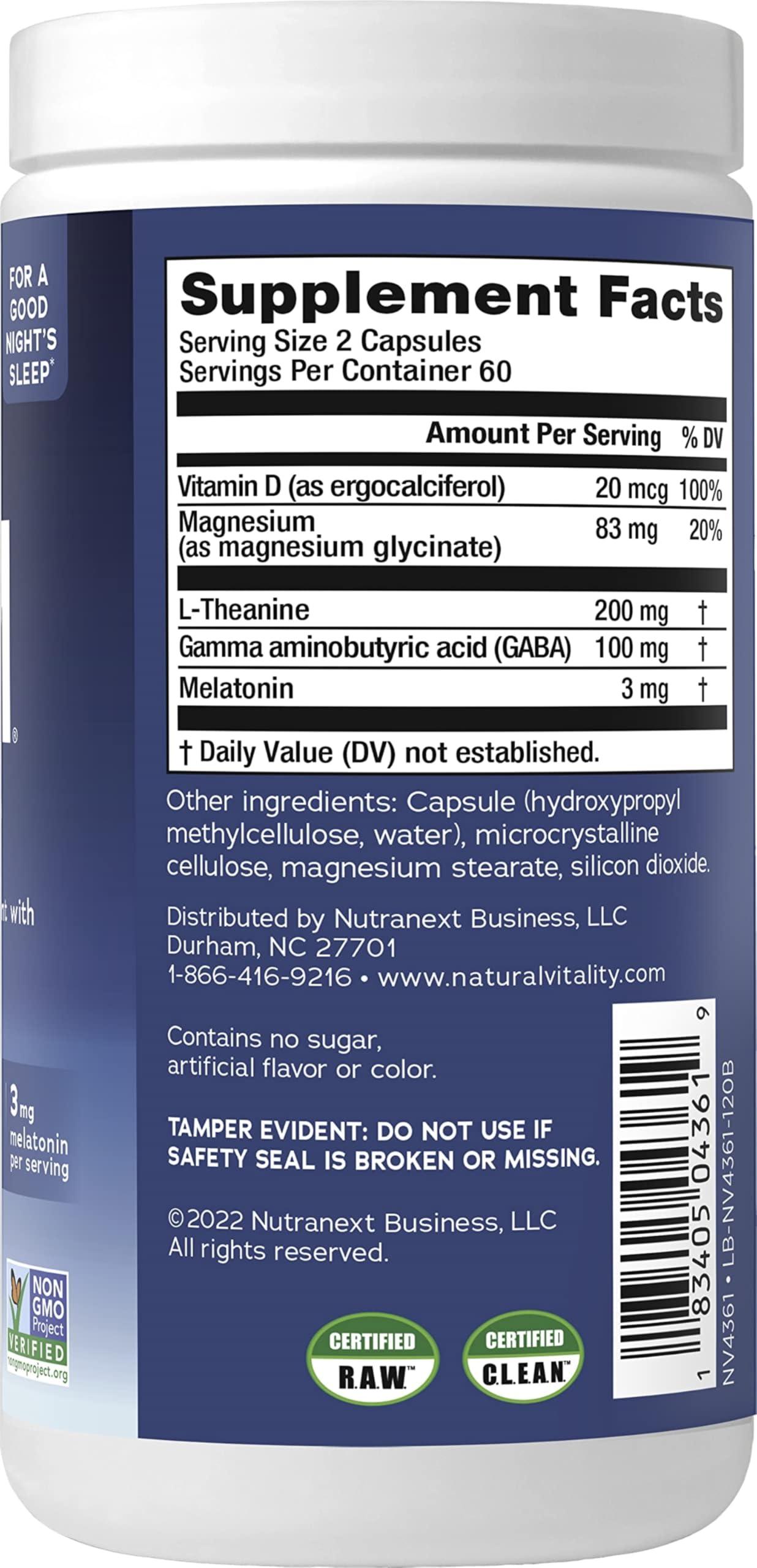 Natural Vitality Calm Sleep Magnesium Supplement, Melatonin & Magnesium Citrate, Sleep Aid Capsules, Gluten Free, Vegan, Non-GMO, Helps The Body Ease Into Sleep, 120 Capsules - Image 8