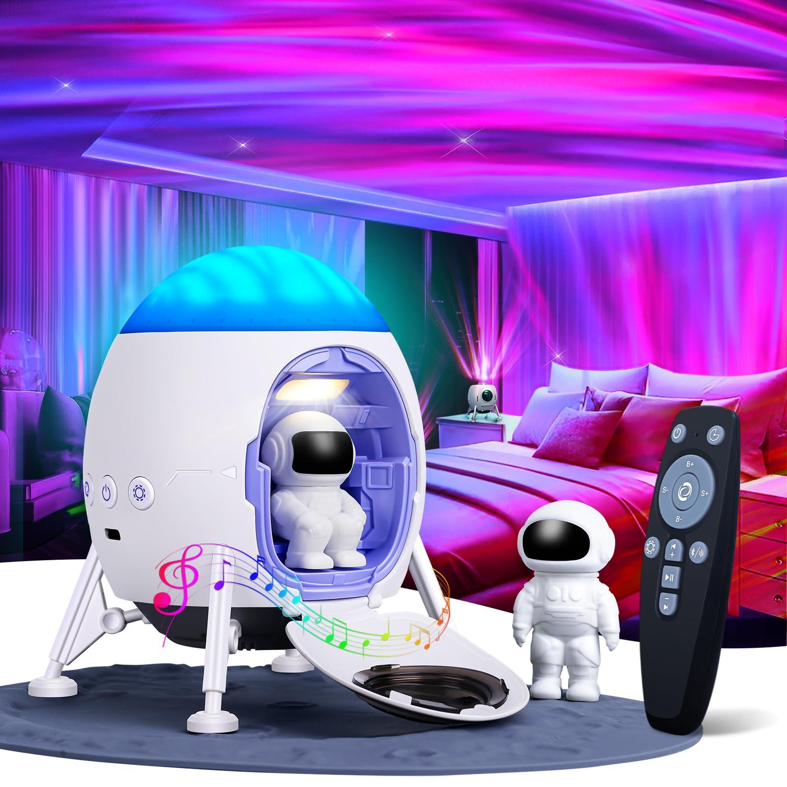 Galaxy Projector for Bedroom - Northern Lights Aurora Projector BT Speaker, White Noises, Remote, Timer, Lunar Module Design LED Night Lamp for Gift/Birthday/Party/Ceiling