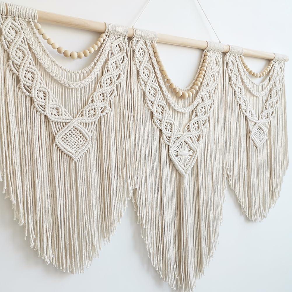 Achart Macrame Wall Hanging Large- Boho Wall Decor- large wall art- Wall Decor Living Room- Macrame Tapestry Boho Decor for Bedroom (Wooden Bead) - Image 4