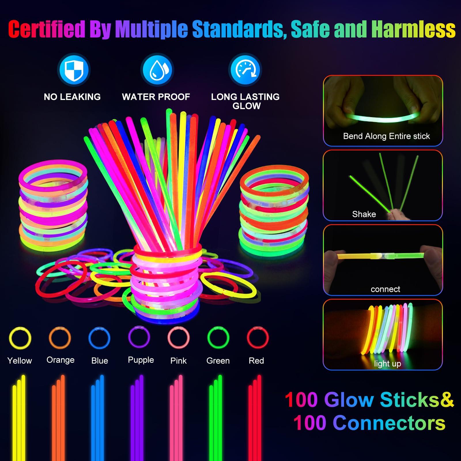 SHQDD 260 PCS Glow in the Dark Party Supplies, New Year Party Favors - 20 Foam Glow Sticks, LED Glasses, Bunny Ear Headbands and 200 Glow Sticks for Kids or Adults - Image 5