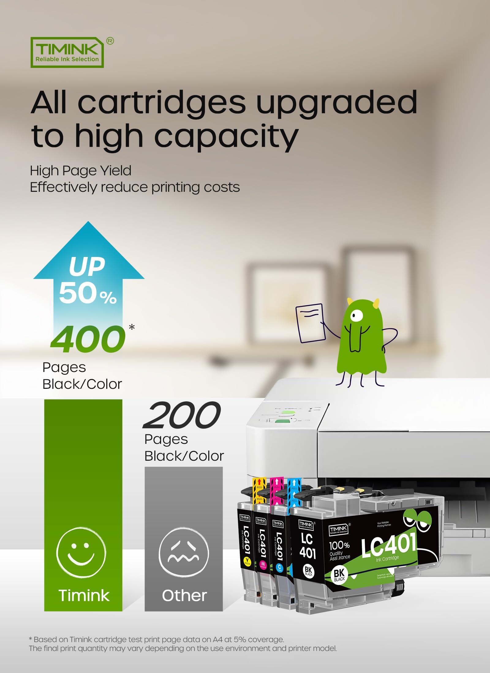 Timink LC401XL LC401 Compatible Ink Cartridges Replacement for Brother LC401XL LC 401 XL to use with MFC-J1010DW MFC-J1012DW MFC-J1170DW (Black Cyan Magenta Yellow, 4 Pack) - Image 4