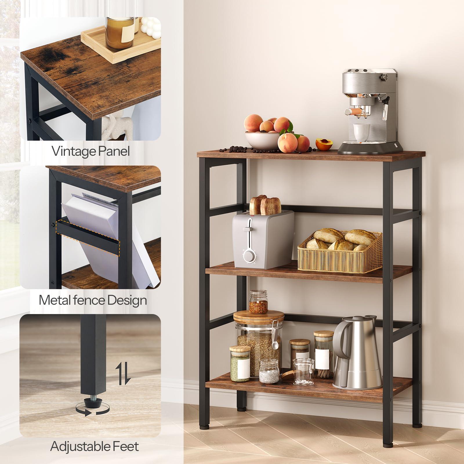 HOOBRO 3 Tier Bookshelf, 23.6"L Industrial Bookcase, Record Storage Rack with Side Fence, Wood Storage Shelf with Metal Frame, Rustic Open Display Shelf for Living Room, Bedroom, Rustic Brown BF86CJ01 - Image 6