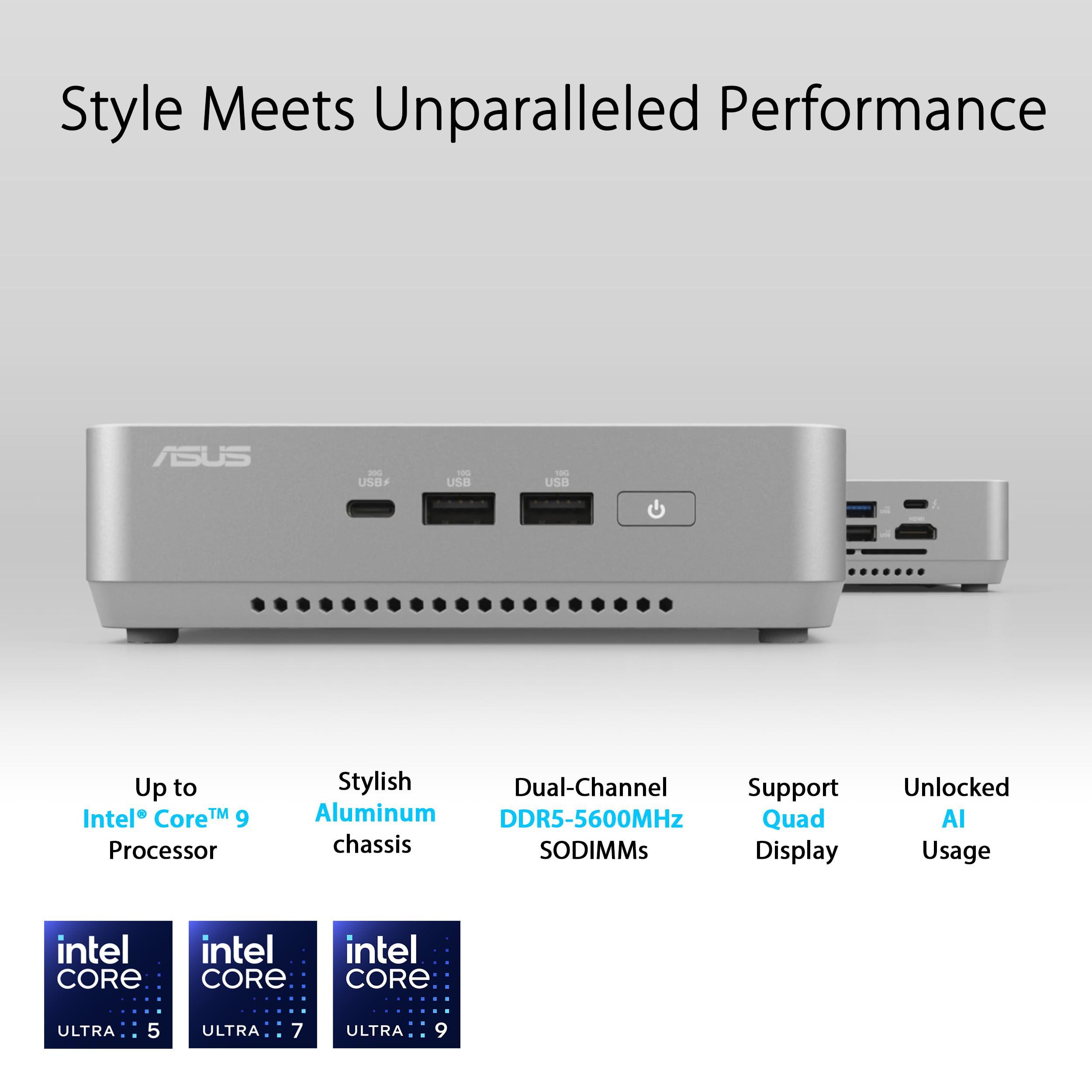 ASUS NUC 14 Pro+ Full System Mini PC with Intel 14th Gen Core Ultra 9 185H, 32GB DDR5 RAM, 1TB PCIe G4x4 NVMe SSD, Thunderbolt 4, Win 11 Home, Silver Aluminum Chassis, VESA Mount Included - Image 2