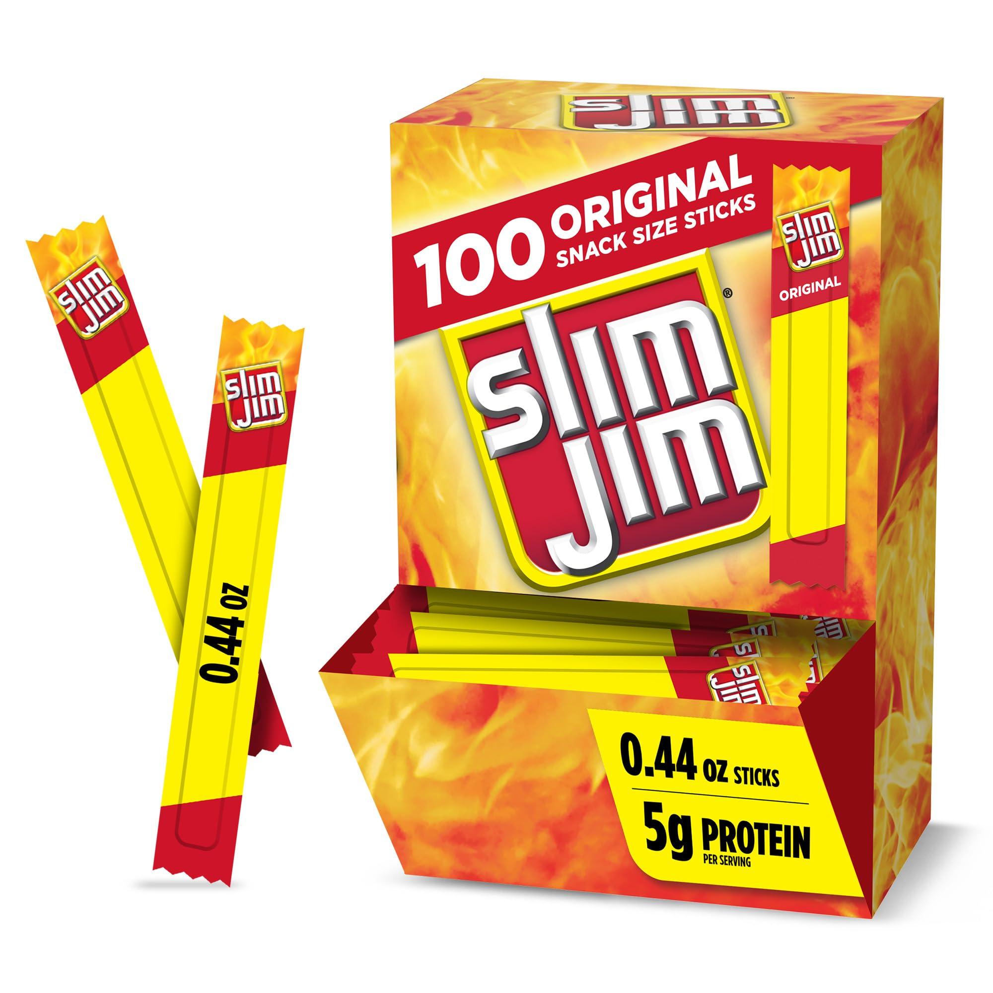 Slim Jim Smoked Meat Sticks, Original Flavor, 2g Protein Per Stick, Snack Size, Camping Snack, 0.44 oz. (100 Count)