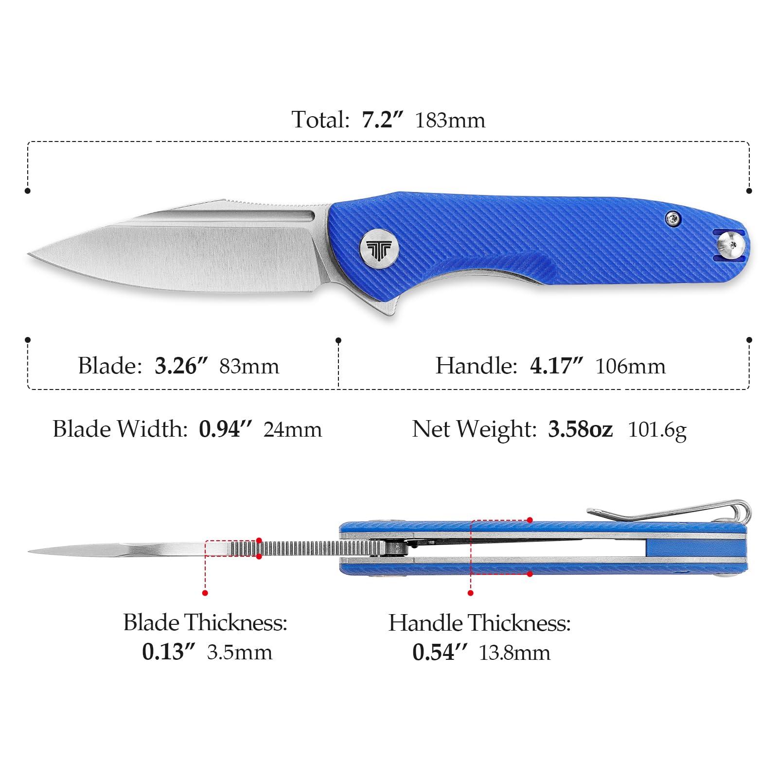 TRIVISA Flipper Knives，Pocke EDC Knife with Clip，Folding Knife for Men，3.26" 14C28N Steel Blade（Satin），G10 Scales for Outdoor Camping Tool - Antliae-03LG - Image 3
