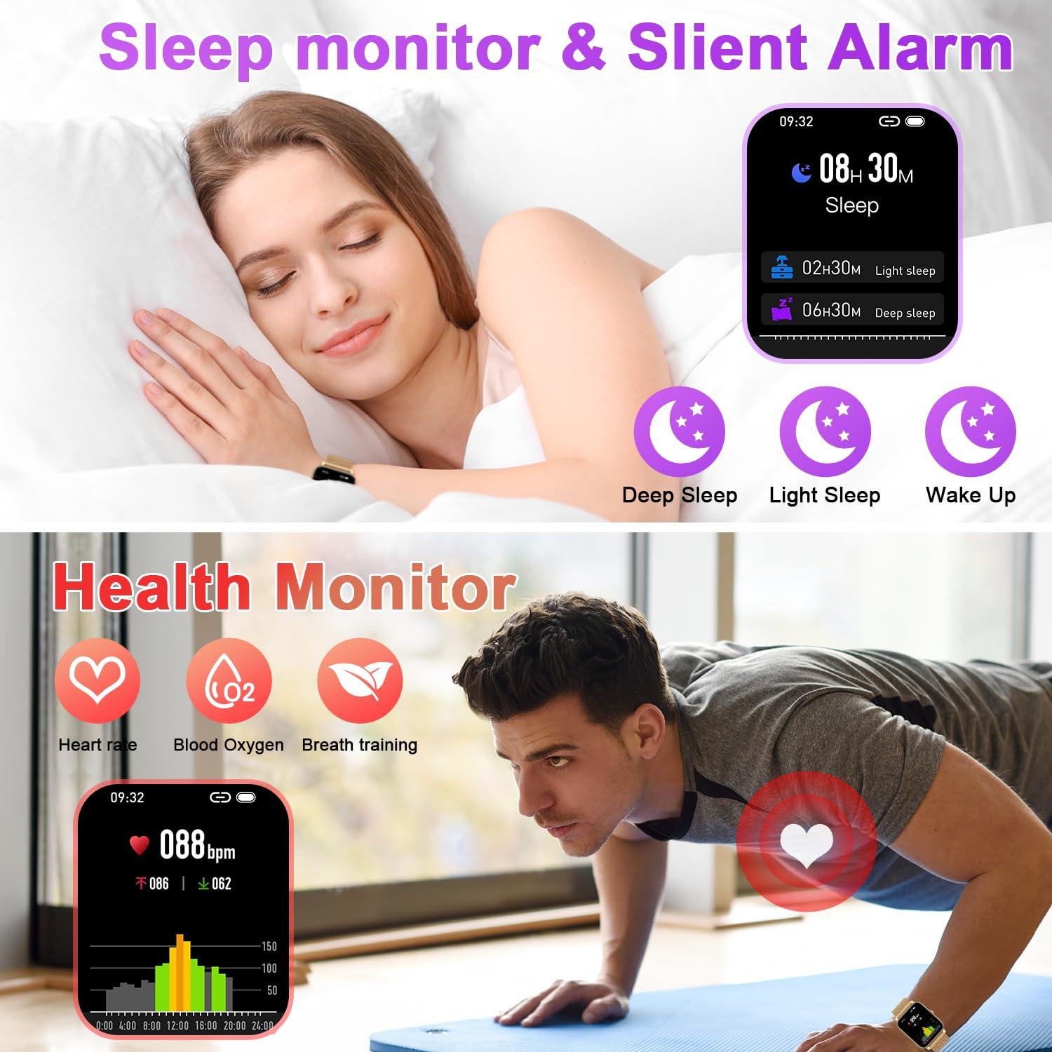 Smart Watch for Women Fitness Tracker: Gold Smart Watches for Women Digital Mens Watches Make/Answer Call Waterproof Running Smartwatch Android Phone iPhone Samsung Compatible Heart Rate Monitor - Image 3