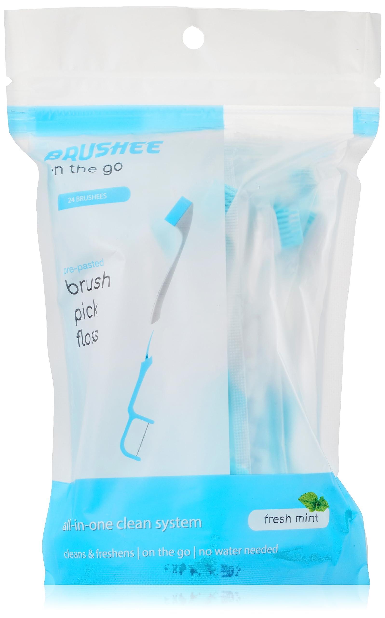 Brushee - The Evolution of Oral Care | 4-in-1 Tool (Paste + Brush + Floss + Pick) | Individually Wrapped | Disposable | Prepasted Travel Toothbrushes | Small Adult Toothbrush - (24-Pack)