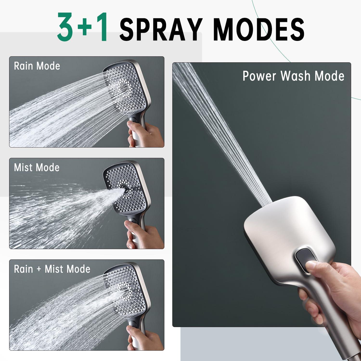 13-Inch Shower Heads with Multi-Function Handheld Sprayer Combo, 3-Way Metal Extended Diverter with Holder and Metal Adjustable Curved Shower Extension Arm, Extra Long Hose Brushed Nickel - Image 7