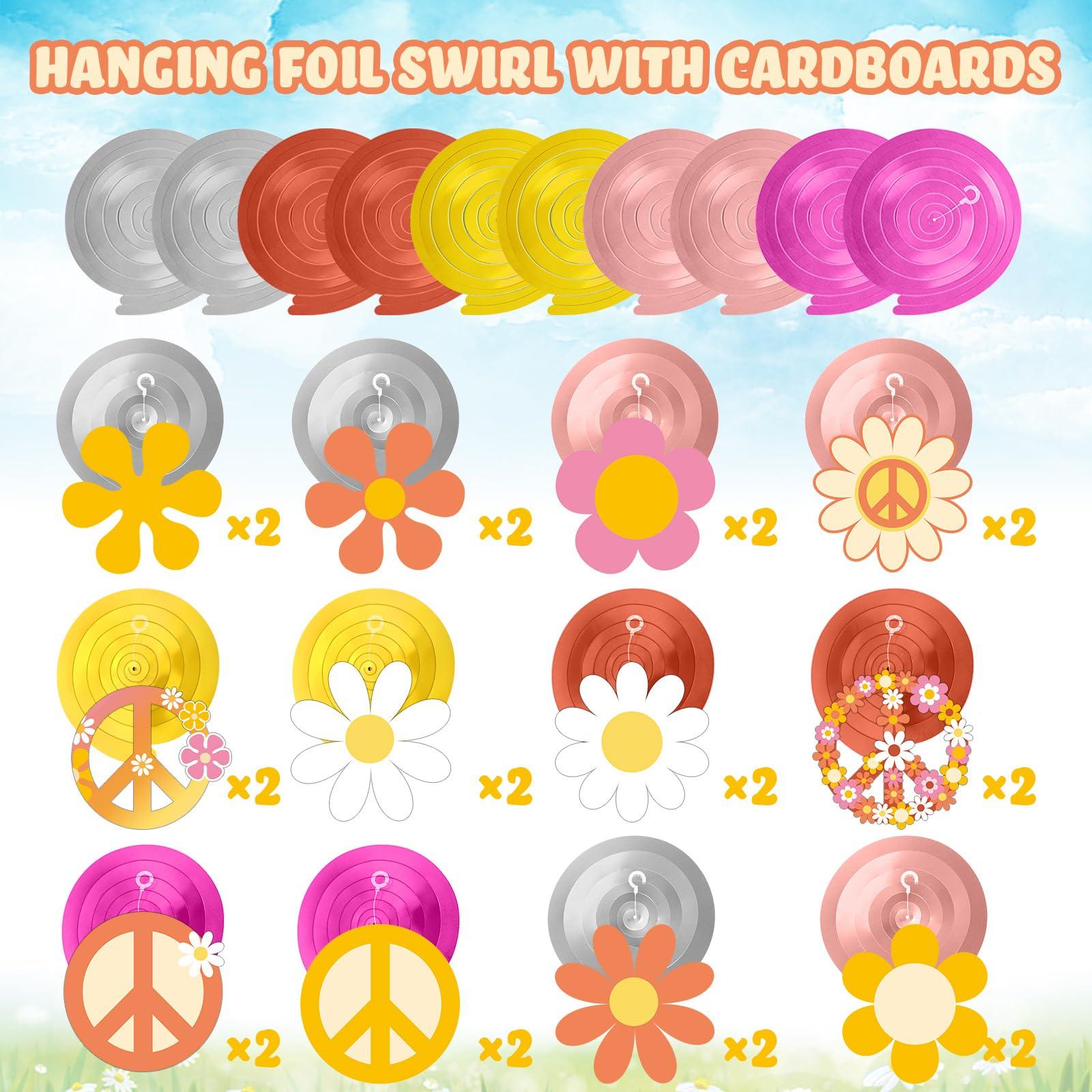 60's Hippie Theme Party Foil Swirl Decorations, 60s Groovy Party Retro Flower Cutouts Peace Sign Hanging Swirls Ceiling Decorations for Hippie Theme Groovy Supplies, 30 Count(Lovely) - Image 4