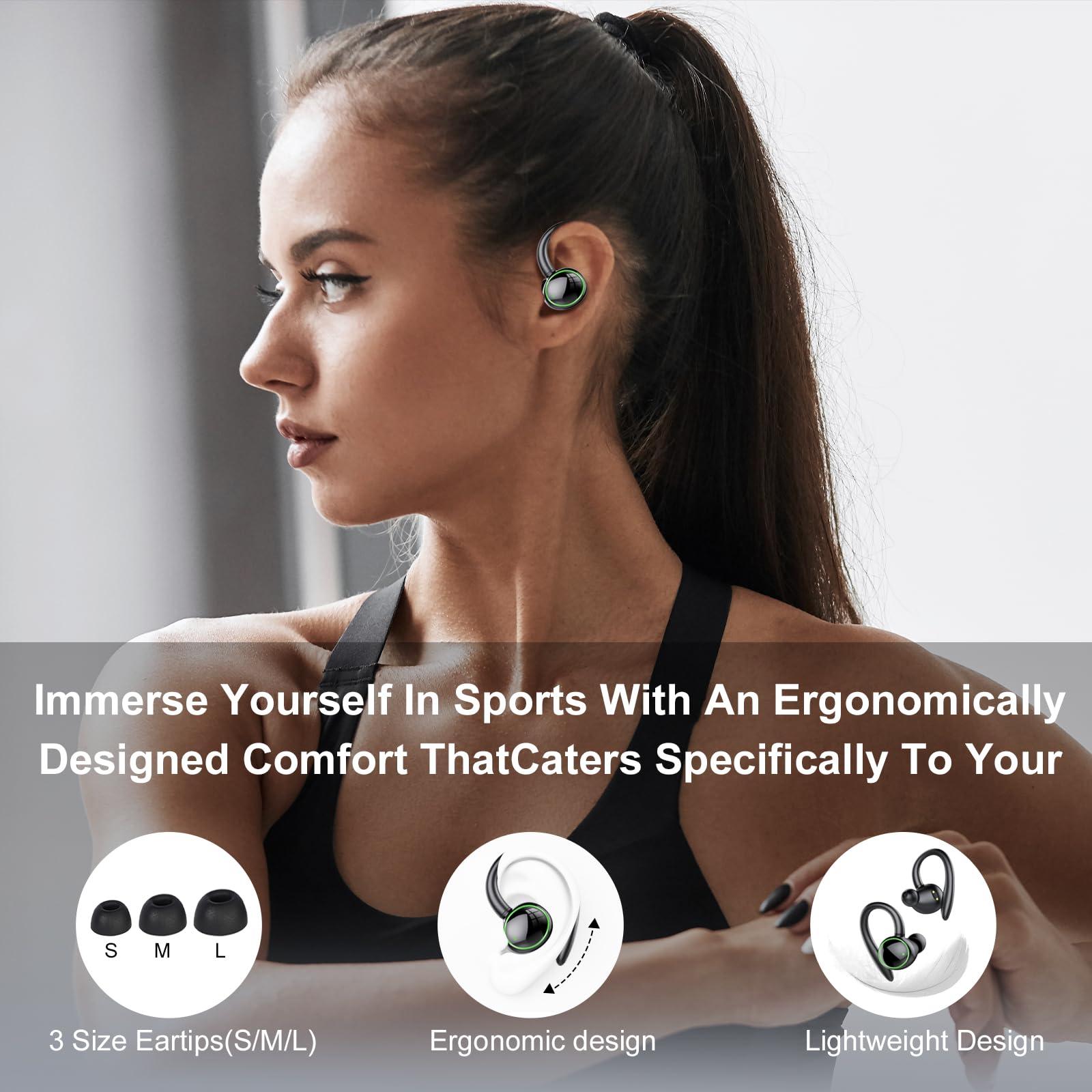 Wireless Earbuds, Bluetooth 5.3 Headphones Sport, Over Ear Buds With ENC Noise Cancelling Mic, 48H, Wireless Earphone With Earhooks, Stereo Deep Bass, IP7 Waterproof Headset for Workout Running, Black - Image 6