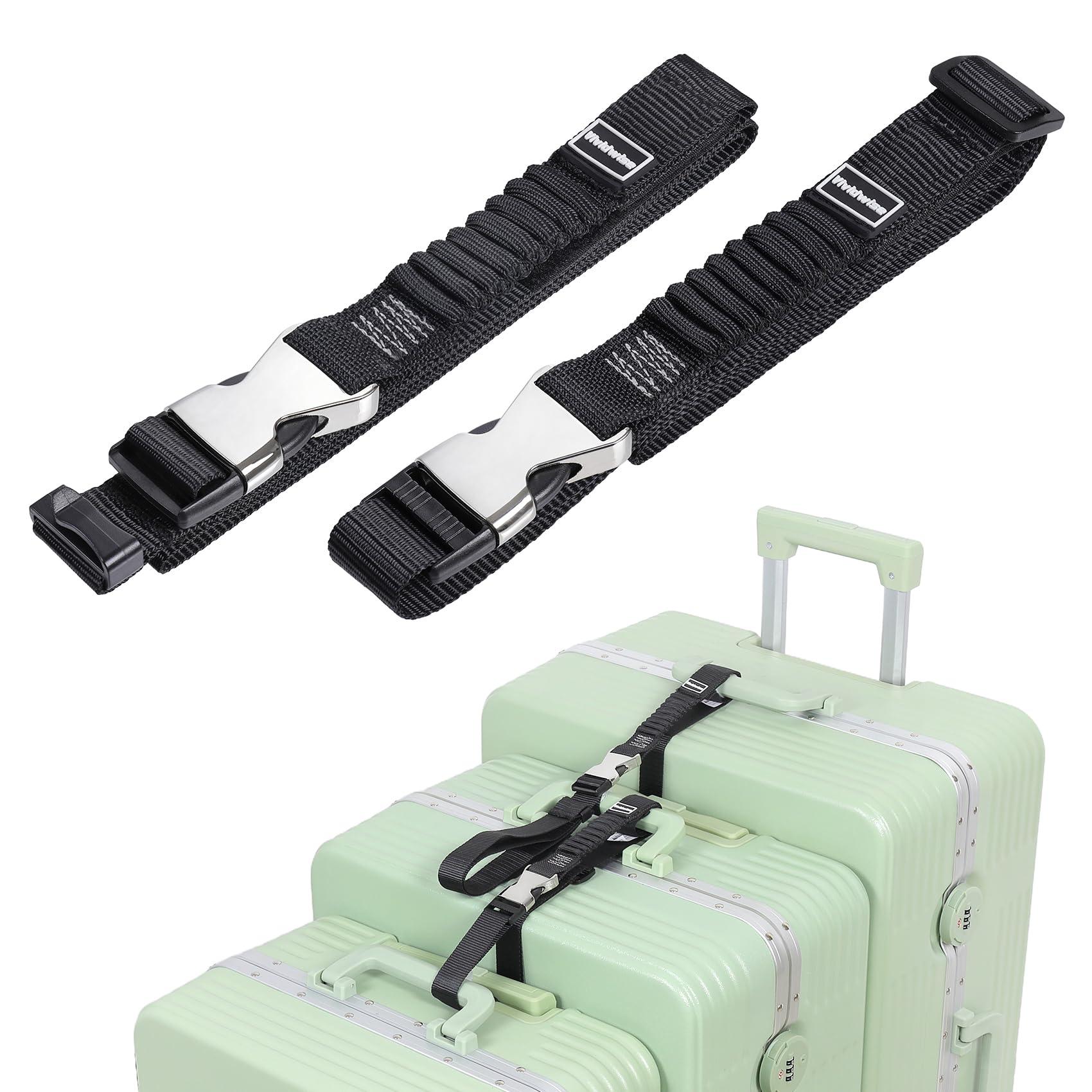 Vividwise Luggage Straps, Stretchable Luggage Connector Straps for Suitcases, Metal Buckle Add A Bag Adjustable Attachment Accessories Belts (Black, Medium)
