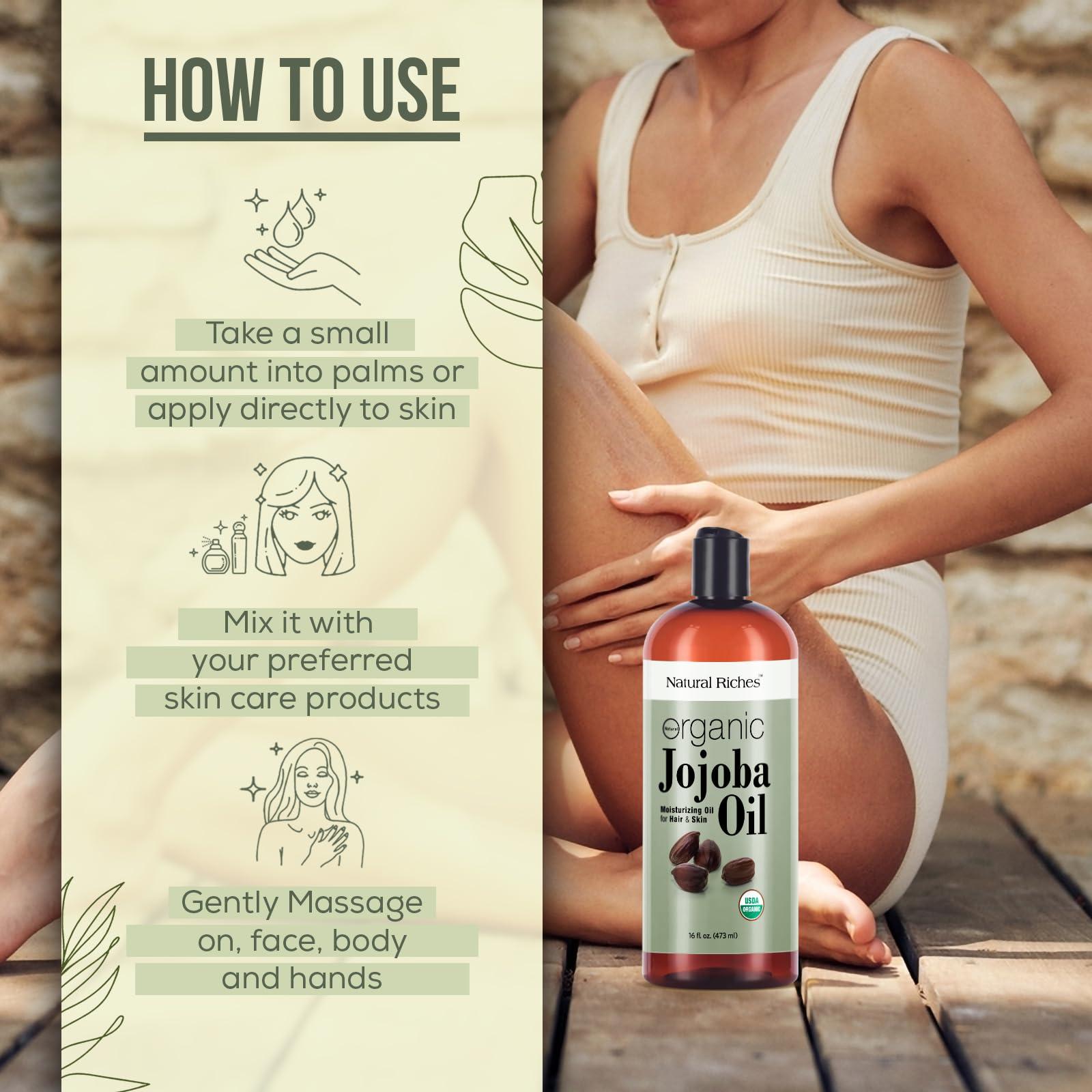 Natural Riches Organic Jojoba Oil, Pure (16 oz) | Moisturizing Oil for Face, Hair, Skin & Nails Cold Pressed Hexane Free Base Carrier oil. - Image 6