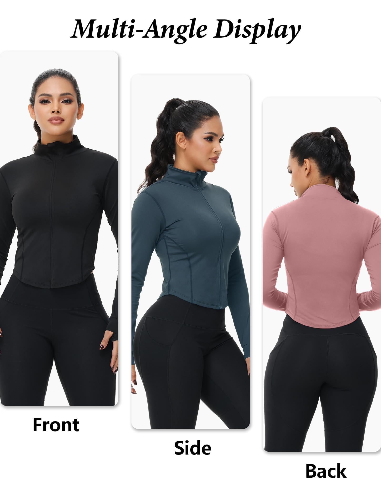 Dalavch 3 Pack Womens Cropped Full Zip up Workout Jacket Slim Fit Running Athletic Gym Yoga Sports Jacket with Thumb Holes - Image 5