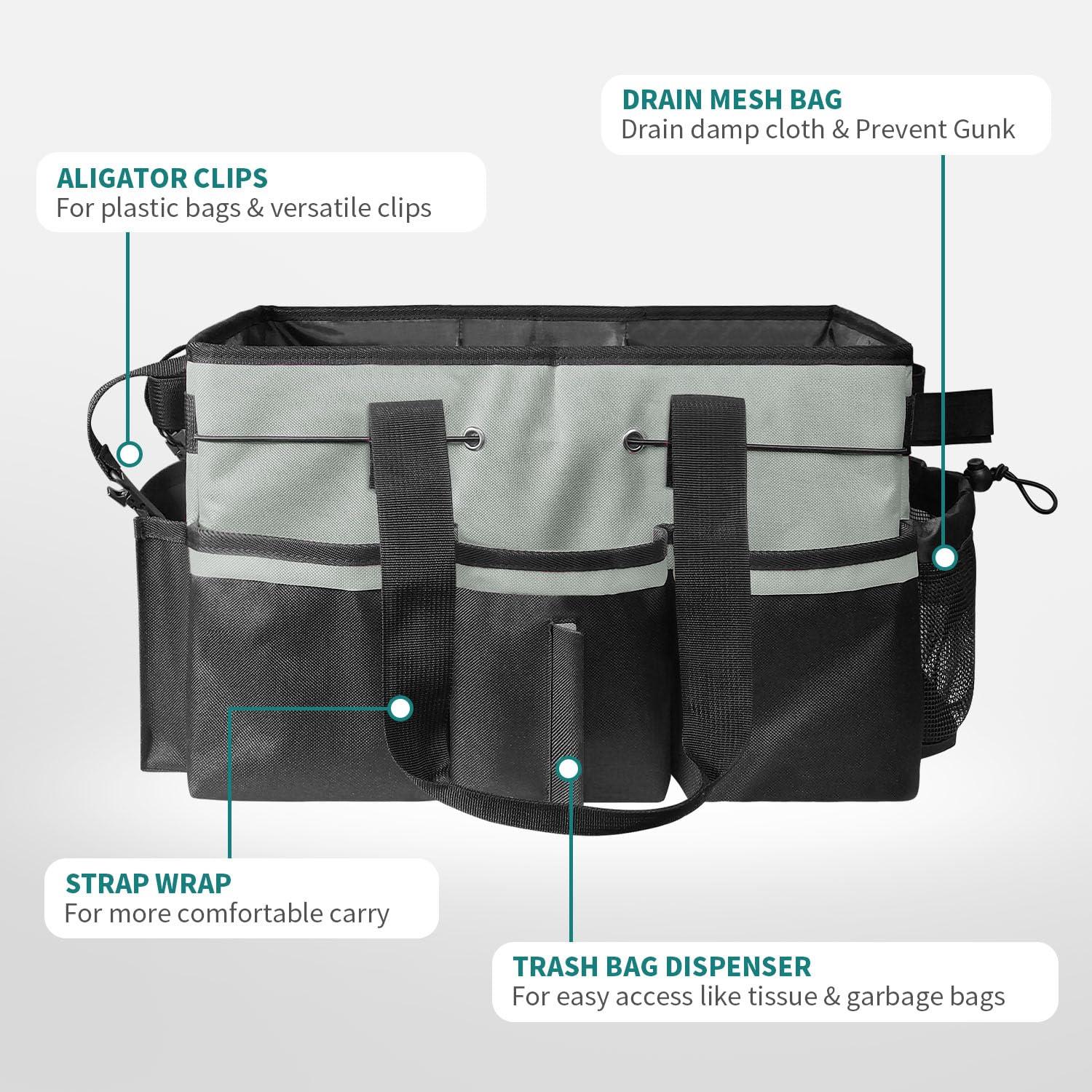 BOHEMIABY Cleaning Bags for Housekeepers, Large Cleaning Supplies Organizer with Handles & Shoulder Strap, Cleaning Caddy Bag with Foldable Divider for Cleaners, Car Horse Cleaning Bag(Grey) - Image 5
