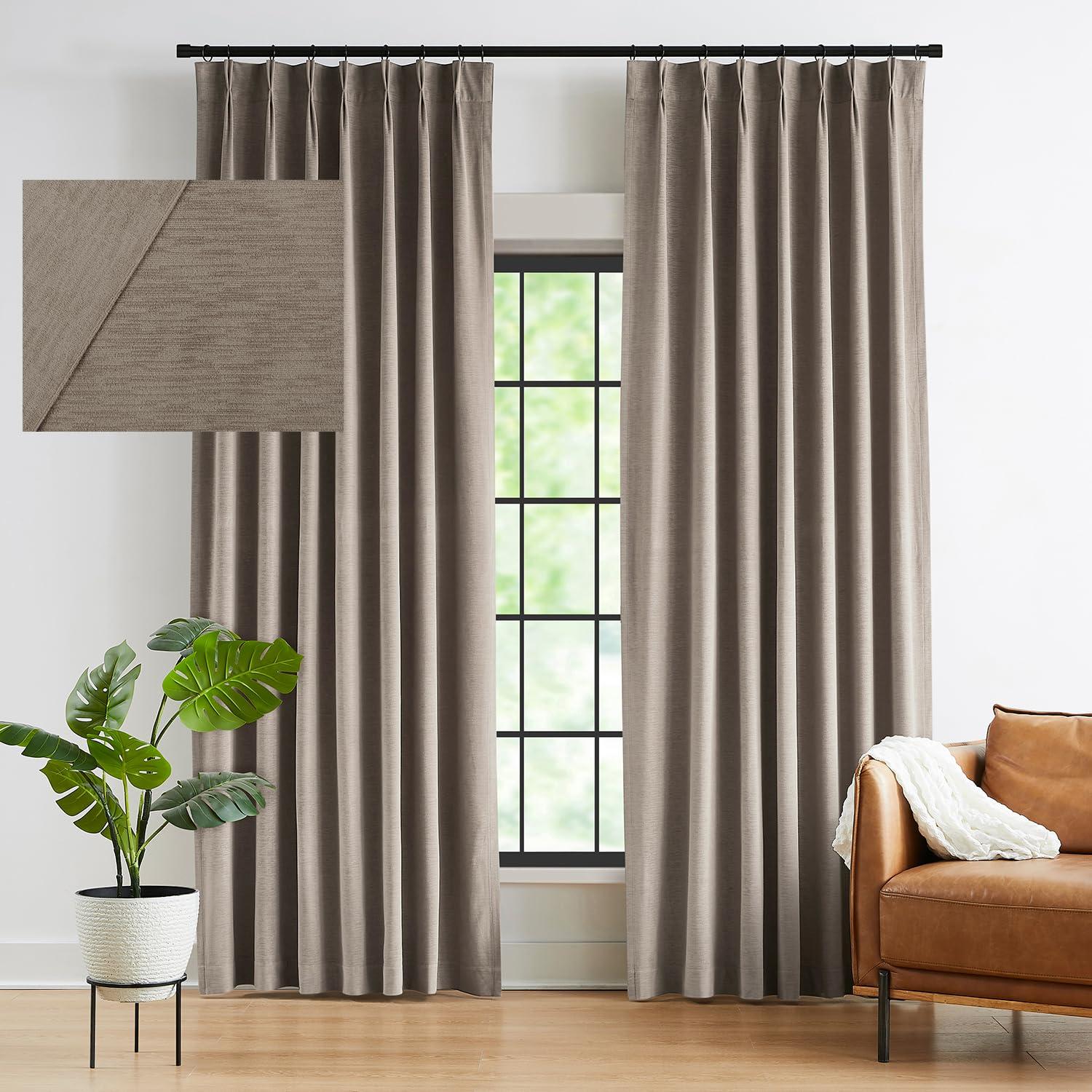 Kayne Studio Back Tab Velvet Pinch Pleated Curtains 84 Inch Long,Room Darkening Thermal Insulated Noise Reducing Window Treatments Drapes for Living Room, Mocha Tan,22 Hooks,2 Panels,38" x 84"