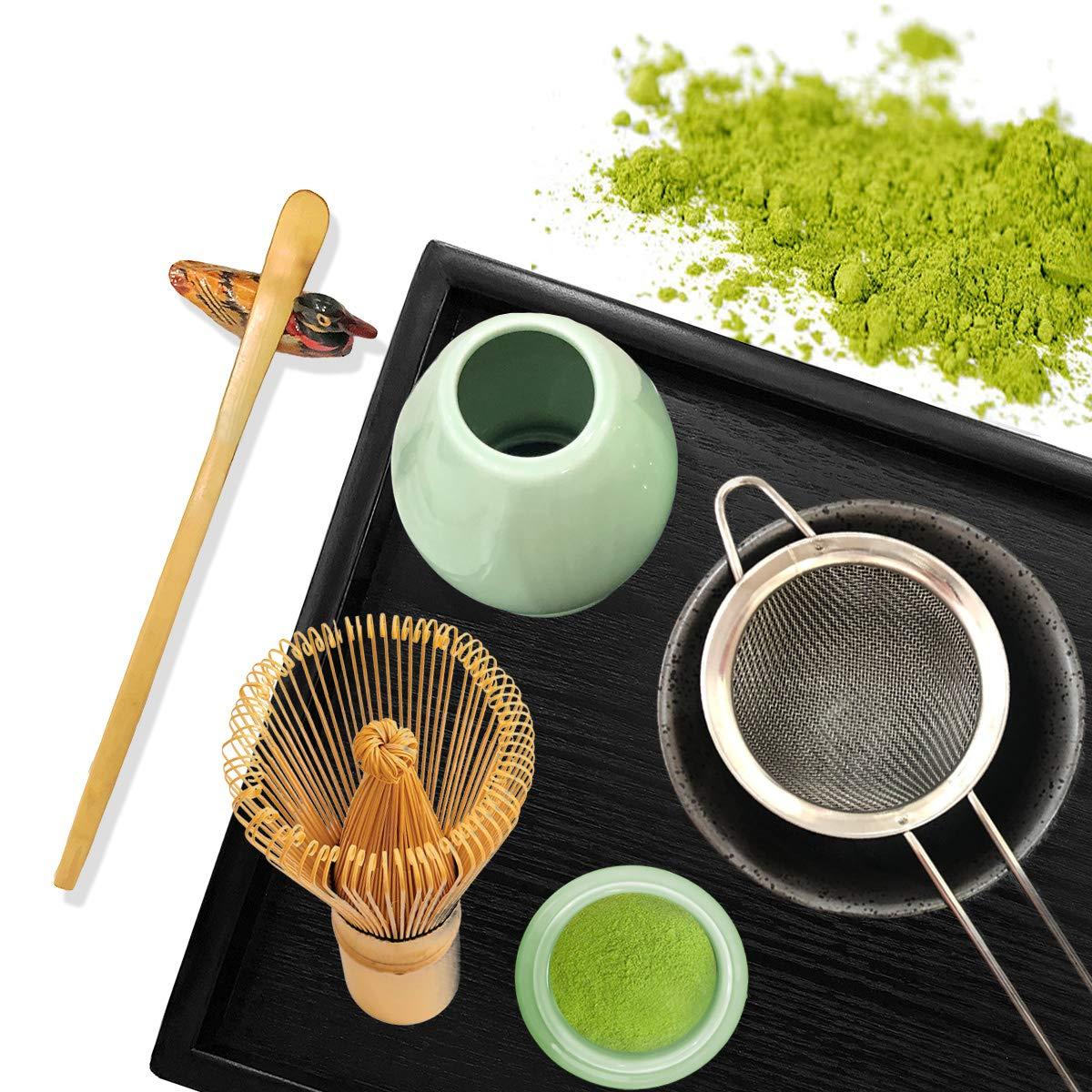 Artcome Japanese Matcha Tea Set, Matcha Whisk, Traditional Scoop, Matcha Bowl, Black Bamboo Tray, Ceramic Whisk Holder, Matcha Caddy, Handmade Matcha Ceremony Kit For Japanese Tea Ceremony (10Pcs) - Image 4