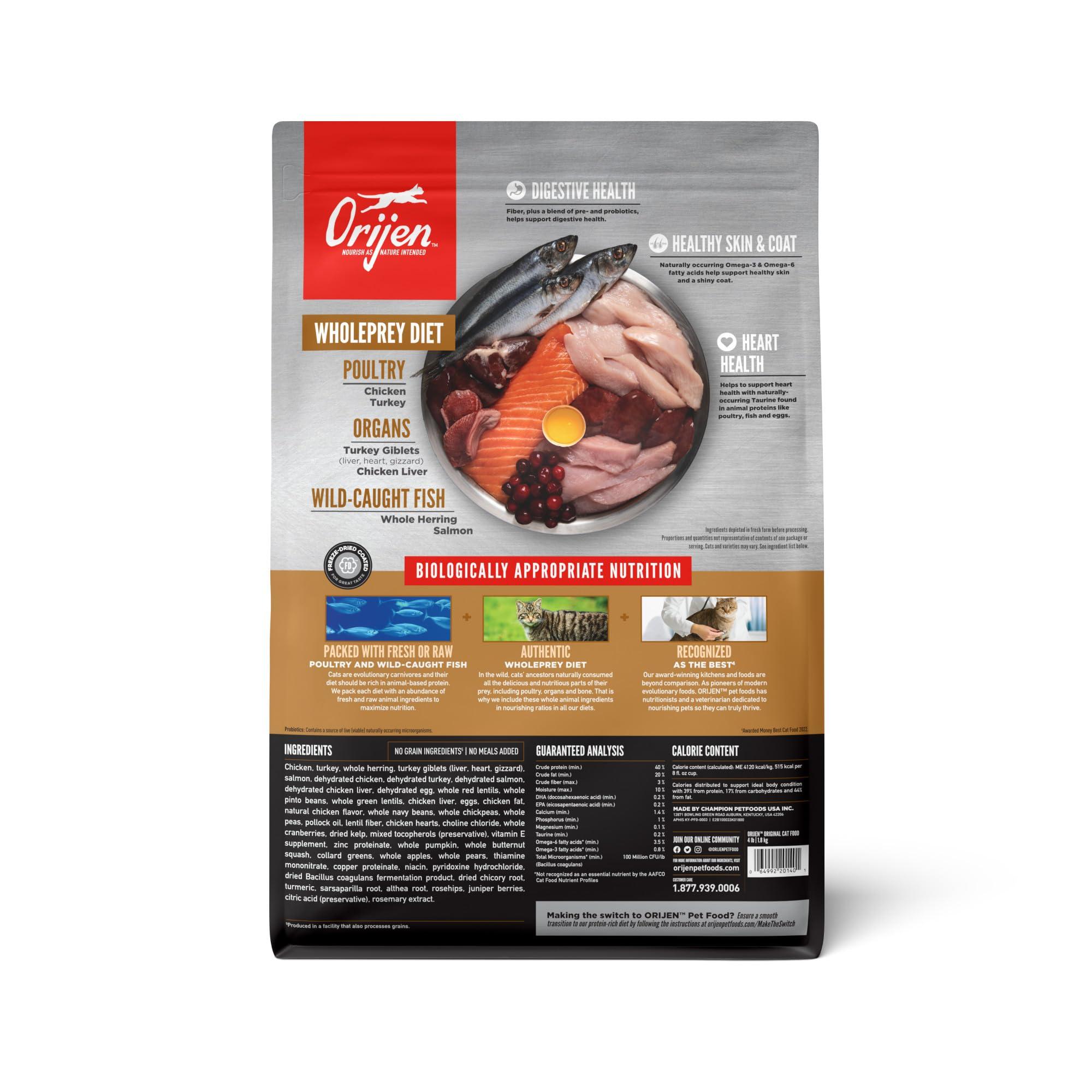 ORIJEN Original Cat, Grain Free Dry Cat Food for All Life Stages, with WholePrey Ingredients, 4lb - Image 2
