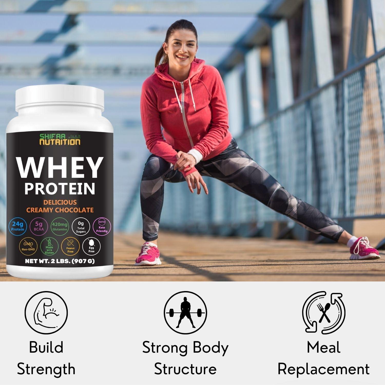 SHIFAA NUTRITION 2 Lbs Halal Whey Protein Powder Creamy Chocolate. 24g Protein, 5g BCAAs & 420mg Glutamine. for Building Lean Muscles & Recovery. Sugar-Free, Keto-Friendly, Gluten-Free, Non-GMO - Image 7