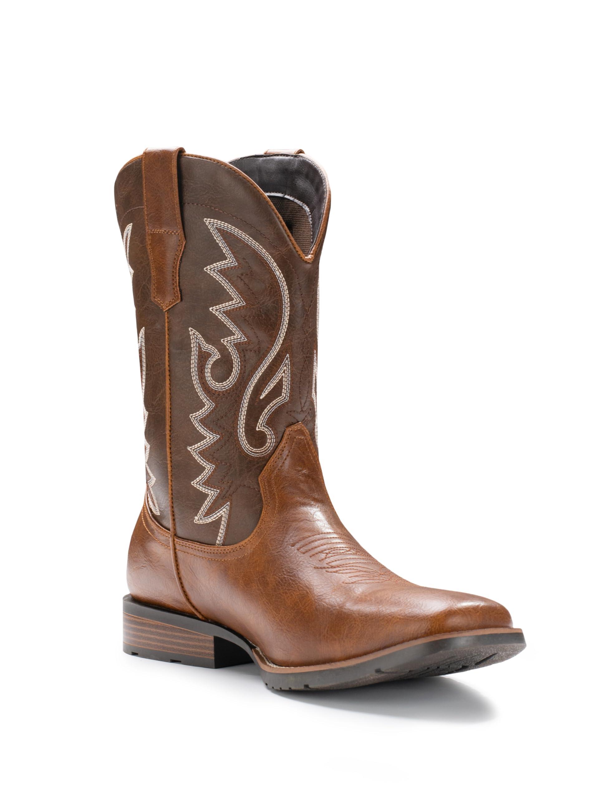 IUV Cowboy Boots For Men with Wide Square Toe Western Retro Boot Durable Classic Fashionable Embroidered Pull On Slip Resistant Boots - Image 2