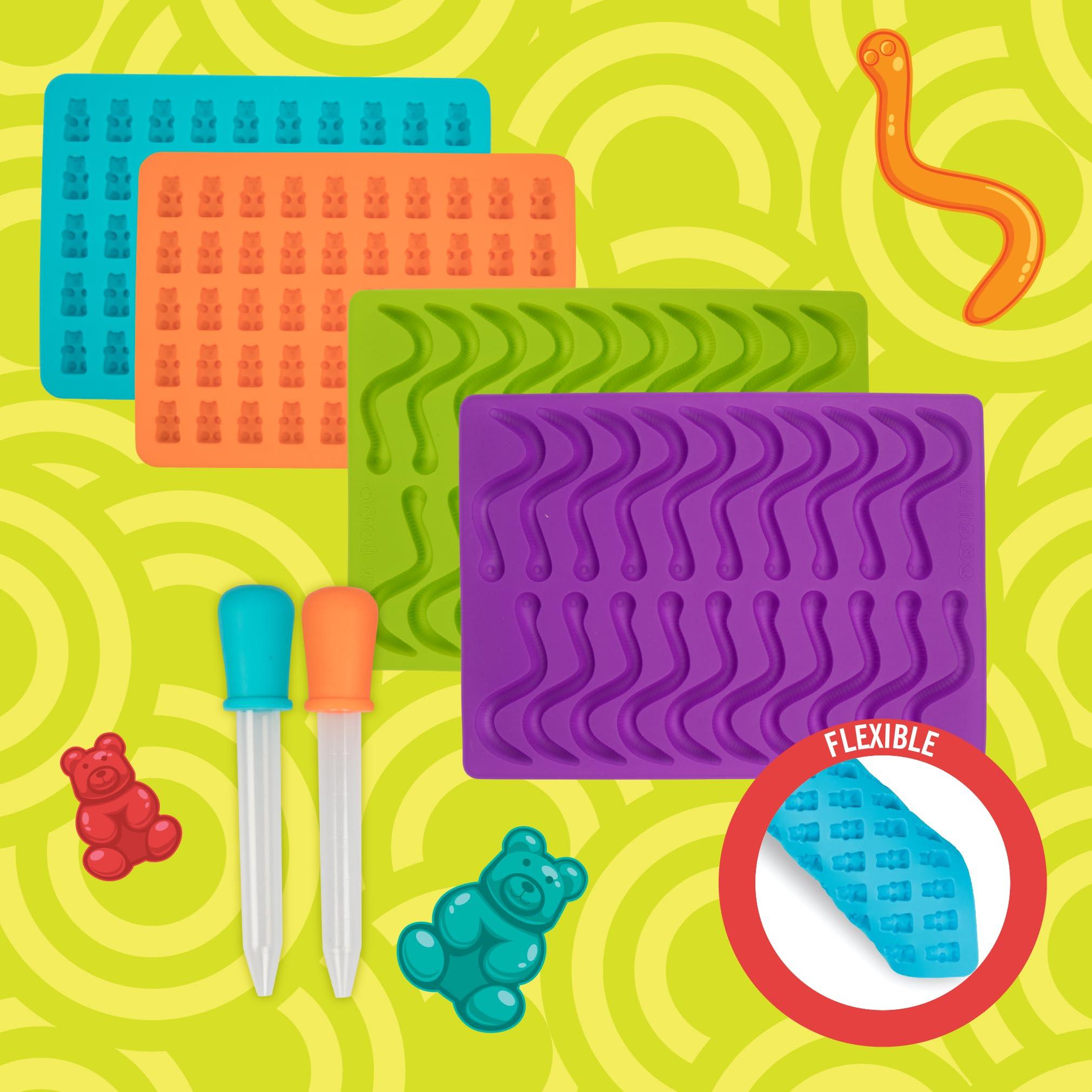 Gummy Bear & Worm Silicone Candy Molds, 4 Pack Set - Nonstick Trays with 2 Droppers for Chocolate, Ice Cubes, BPA-Free -Makes up to 62 Candies - Arts & Crafts Summer Camp Activity, Birthday Gift - Image 5