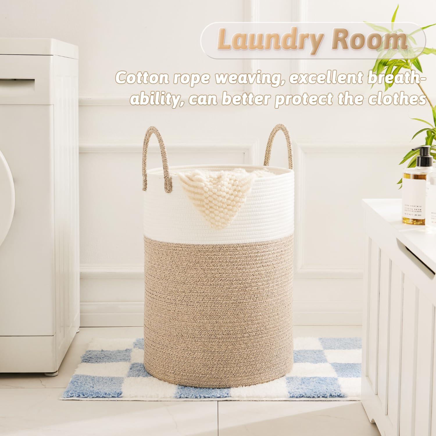 Artfeel Laundry Basket,Woven Cotton Rope Laundry Hamper,60L for Decor Storage of Dirty Clothes,Toys and Blankets in Bathroom,Baby Room and Living Room - Image 3