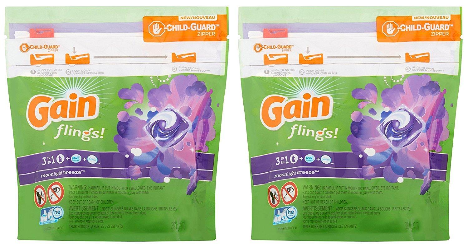 Gain Flings Laundry Detergent Pods - Moonlight Breeze - 16 Count Pods Per Package - Pack of 2 Packages