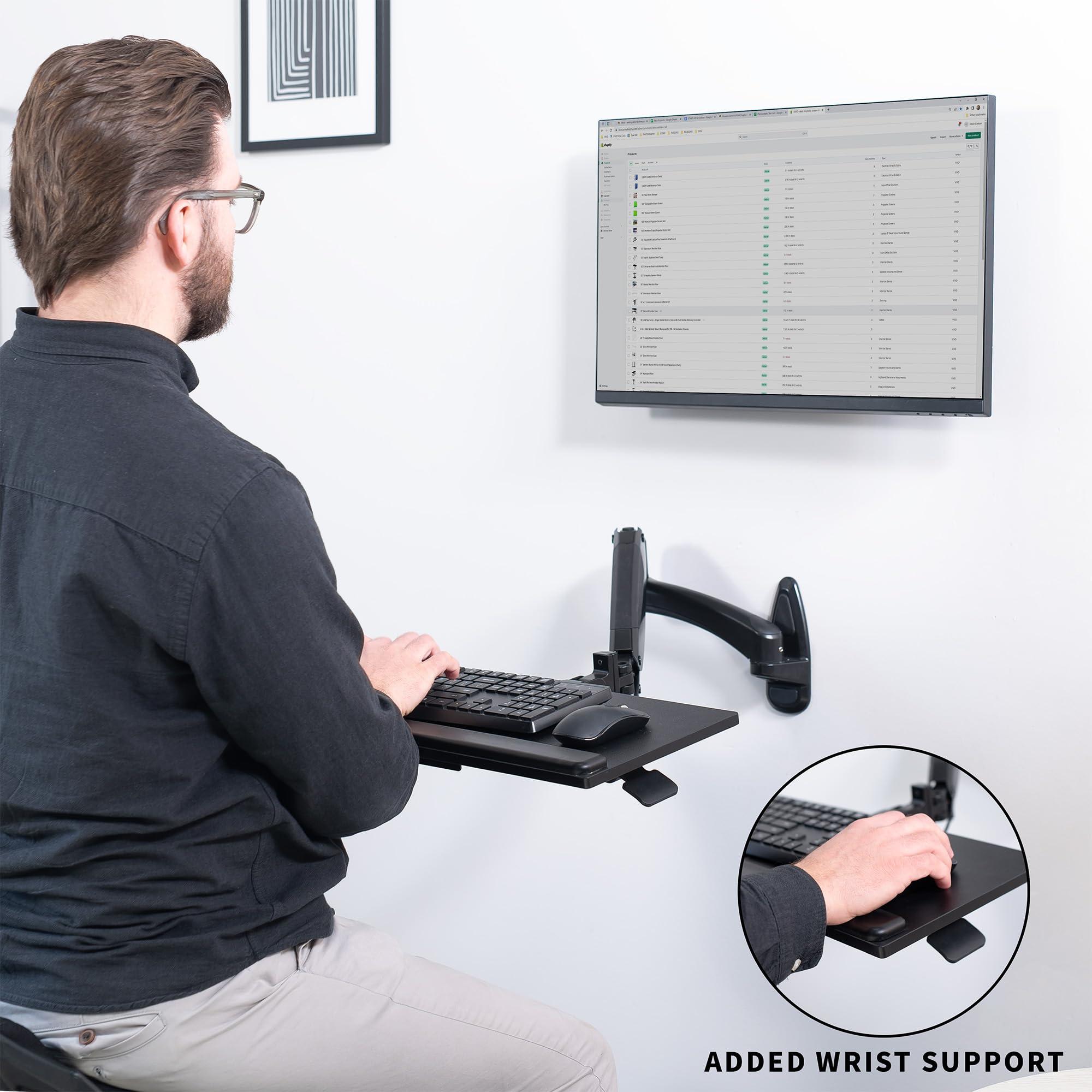 VIVO Sit-Stand 24 Inch Pneumatic Spring Keyboard and Mouse Tray Wall Mount, Counterbalance Height Adjustable Typing Platform, Ergonomic Tilt, Black, MOUNT-KB35B - Image 7