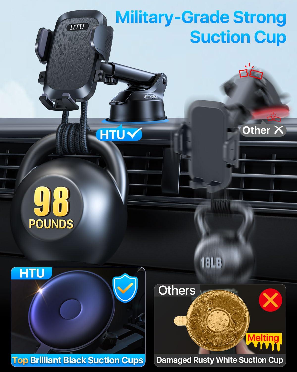 2025 Ultimate Car Phone Mount【98+LBS Strongest Suction & Military-Grade】【Patent & Safety Certs】 Cell Phone Holder Truck Stand for Dashboard Windshield Vent for iPhone 16 Pro Max Samsung (Black) - Image 2
