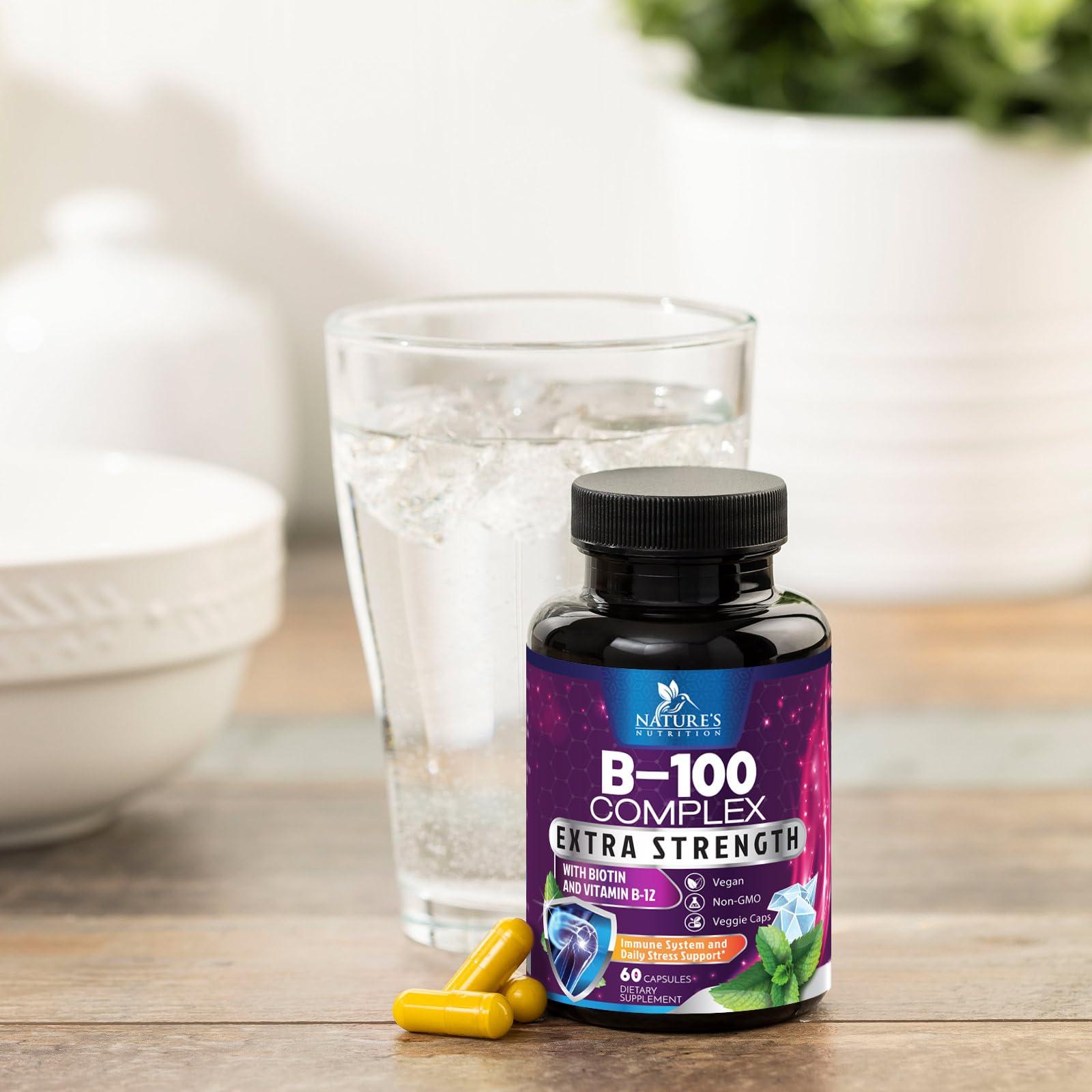 Vitamin B Complex Capsules with Vitamins B6 B12 B100 C Biotin Folate & Folic Acid - Supplement for Heart, Brain, & Nerve Support - Super Complete B-Complex for Immune & Energy Support - 60 Capsules - Image 9
