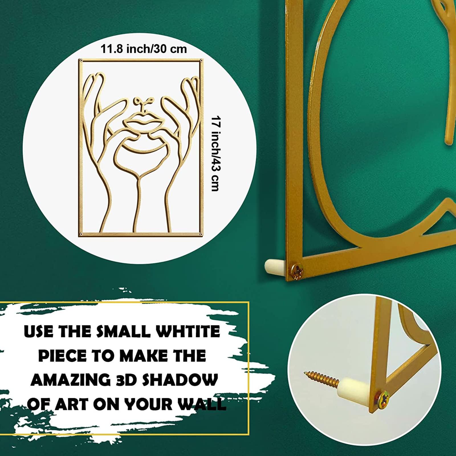 Glamativity 4 Pack Gold Wall Art Décor, Minimalist Décor Single Line Art Wall Décor, Real Metal Wall Art, Woman's Body Shape Abstract Wall Art (Gold Classic Style, M Size 17 x 11.8'') - Image 4