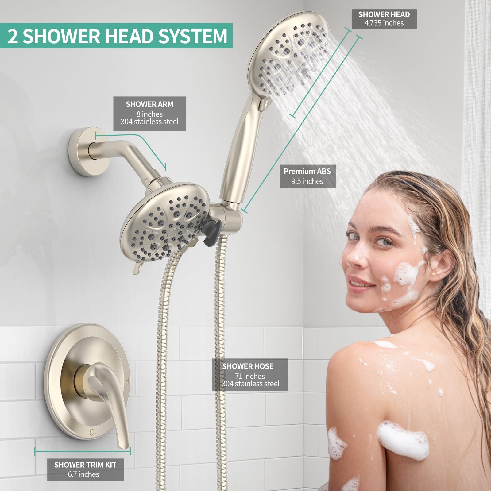 SR SUN RISE Shower System with Handheld Shower and Rain Shower Combo Set High Pressure 5-spray Dual 2 in 1 Shower Faucet Patented 3-way Diverter Brushed Nickel (Valve Include） - Image 3