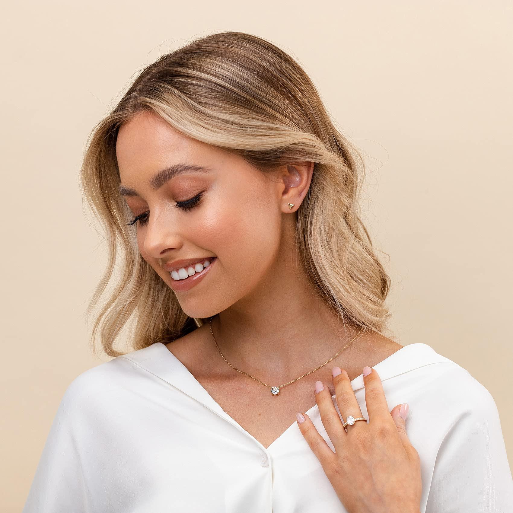 PAVOI 14K Gold Plated Crystal Solitaire 1.5 Carat (7.3mm) Cubic Zirconia Dainty Choker Necklace | Gold Necklaces for Women - Image 4