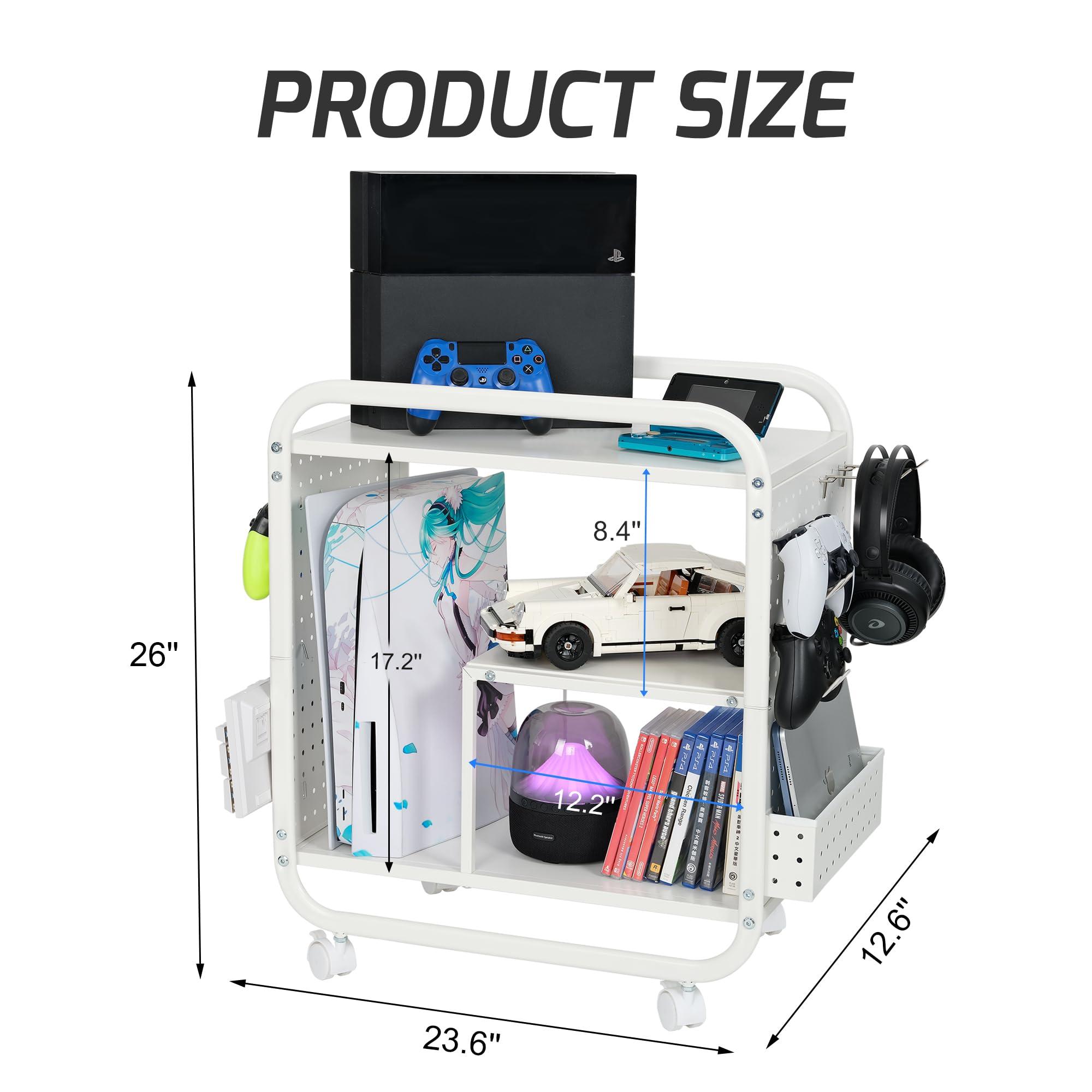 PLKOW Video Game Organizer, Rolling Video Game Storage Rack for Xbox/Switch/PS4/PS5 Accessories, Game Consoles Stand Controllers Holder, Perfect Holiday Present (White) - Image 6