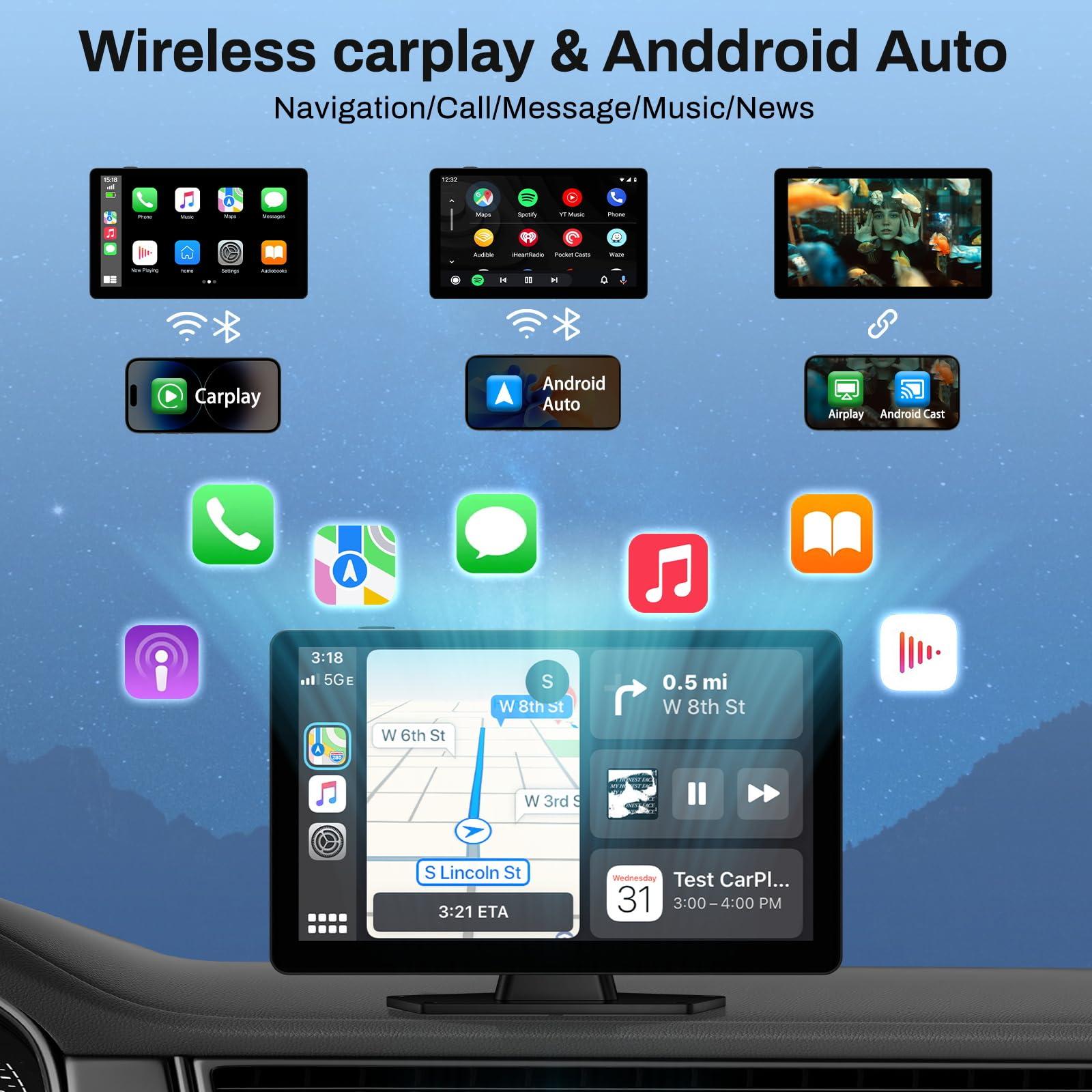 BOXGVO Wireless Carplay Screen for Car with 4K Dash Cam, 9" Portable Carplay & Android Auto, Car Stereo Touchscreen with 1080p Backup Camera, GPS Navigation/Voice Control/Mirror Link/Bluetooth - Image 2
